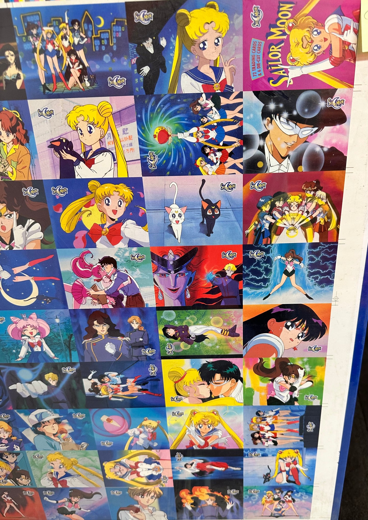 Sailor Moon rare uncut matted cards sheet series 1 on particle board 1990