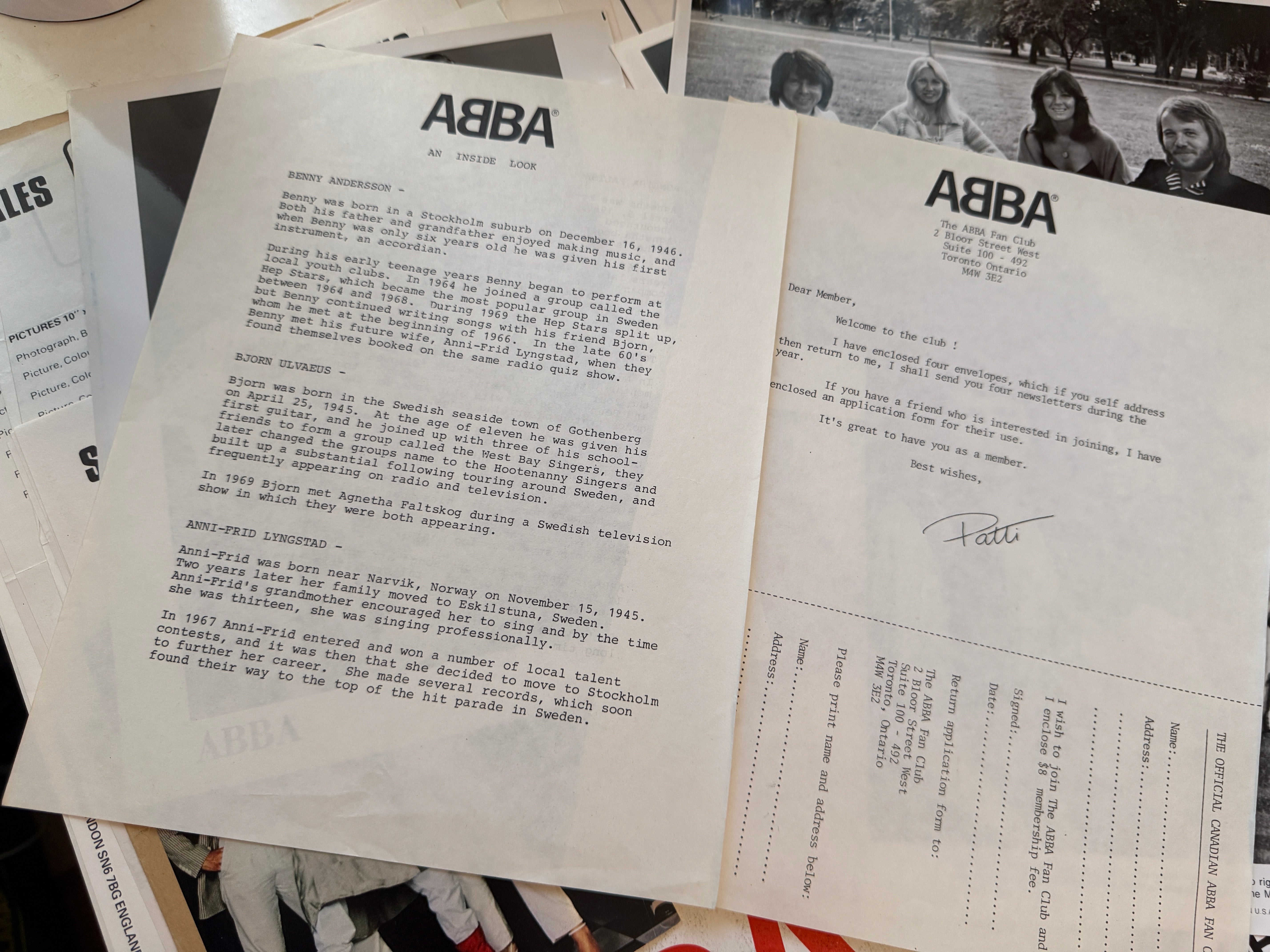 ABBA fanclub kit with photos 1970s