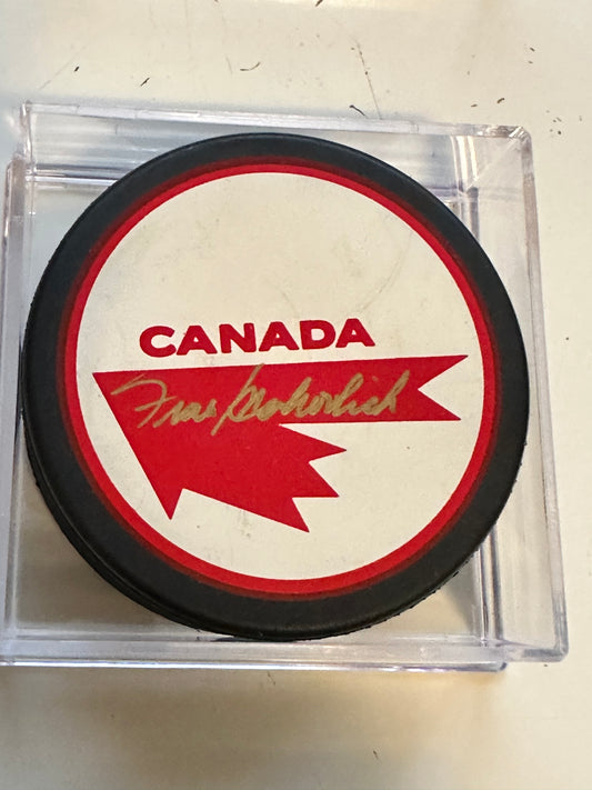 Frank Mahovlich Team Canada autograph signed puck with holder and COA