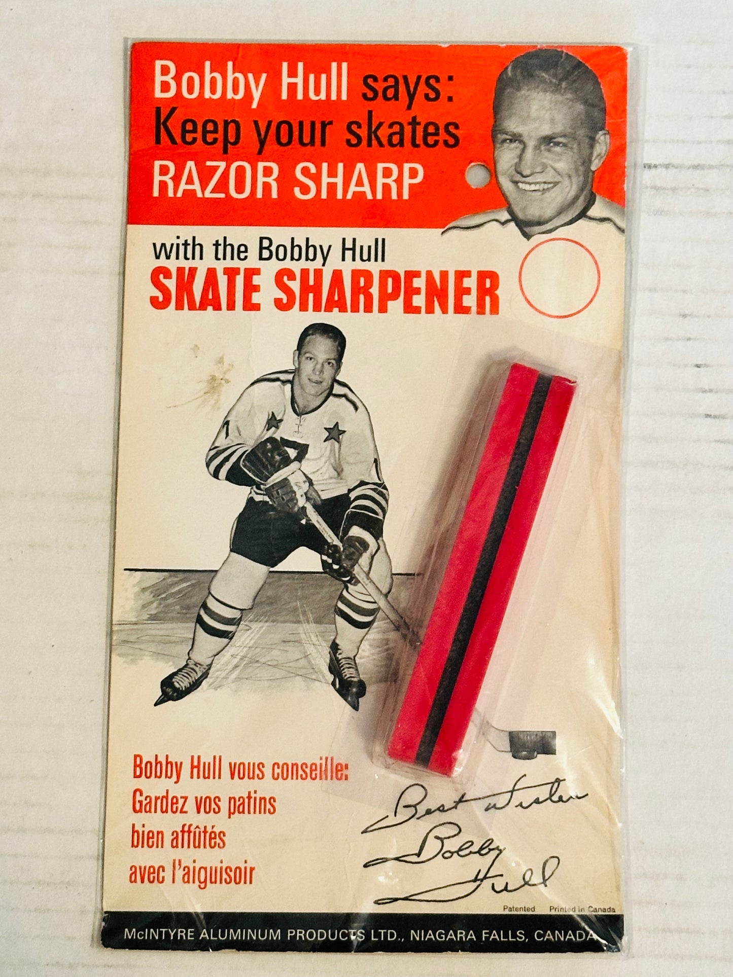 Bobby Hull hockey Skate Sharpner package 1970