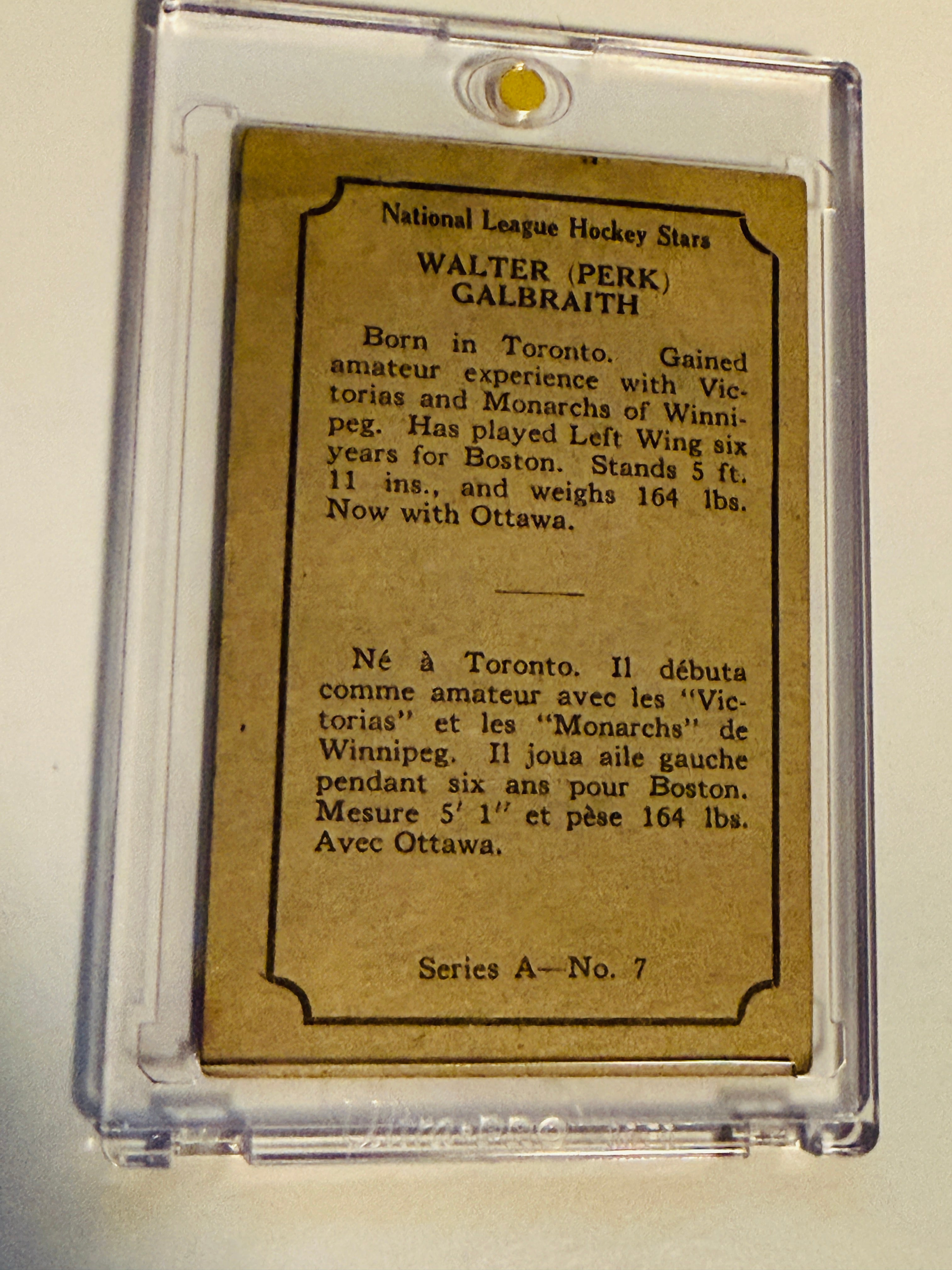 Walter Galbraith rare Opc hockey vintage card 1933