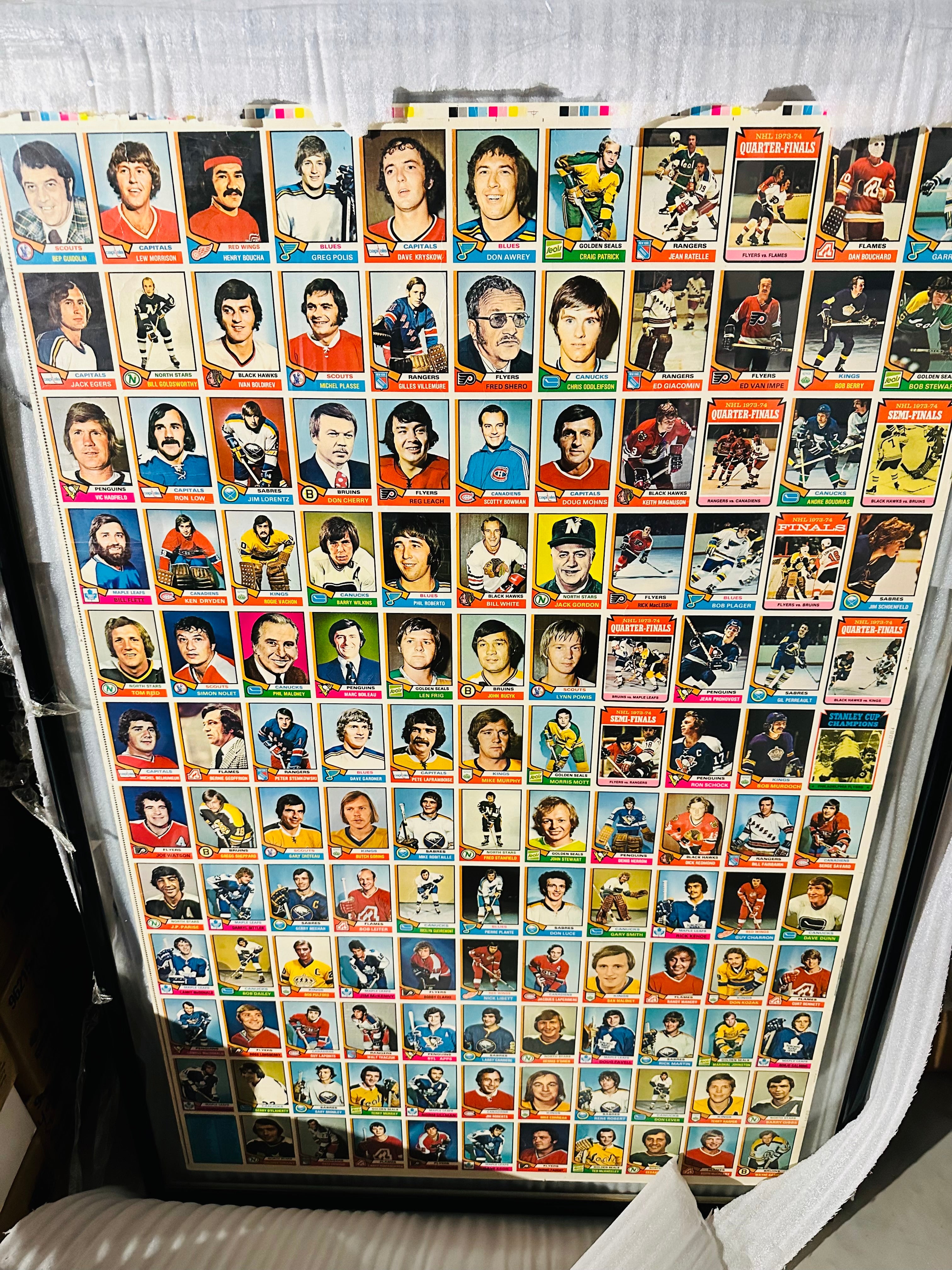 1974-75 Opc hockey uncut cards sheet framed on both sides hockey collectible