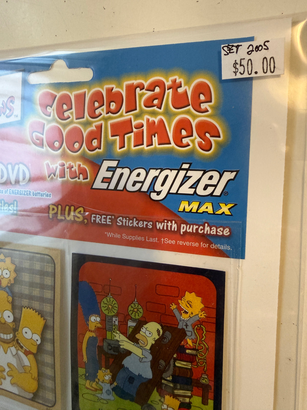 The Simpsons TV show rare Duracell batteries 4 stickers set with ad coupon!