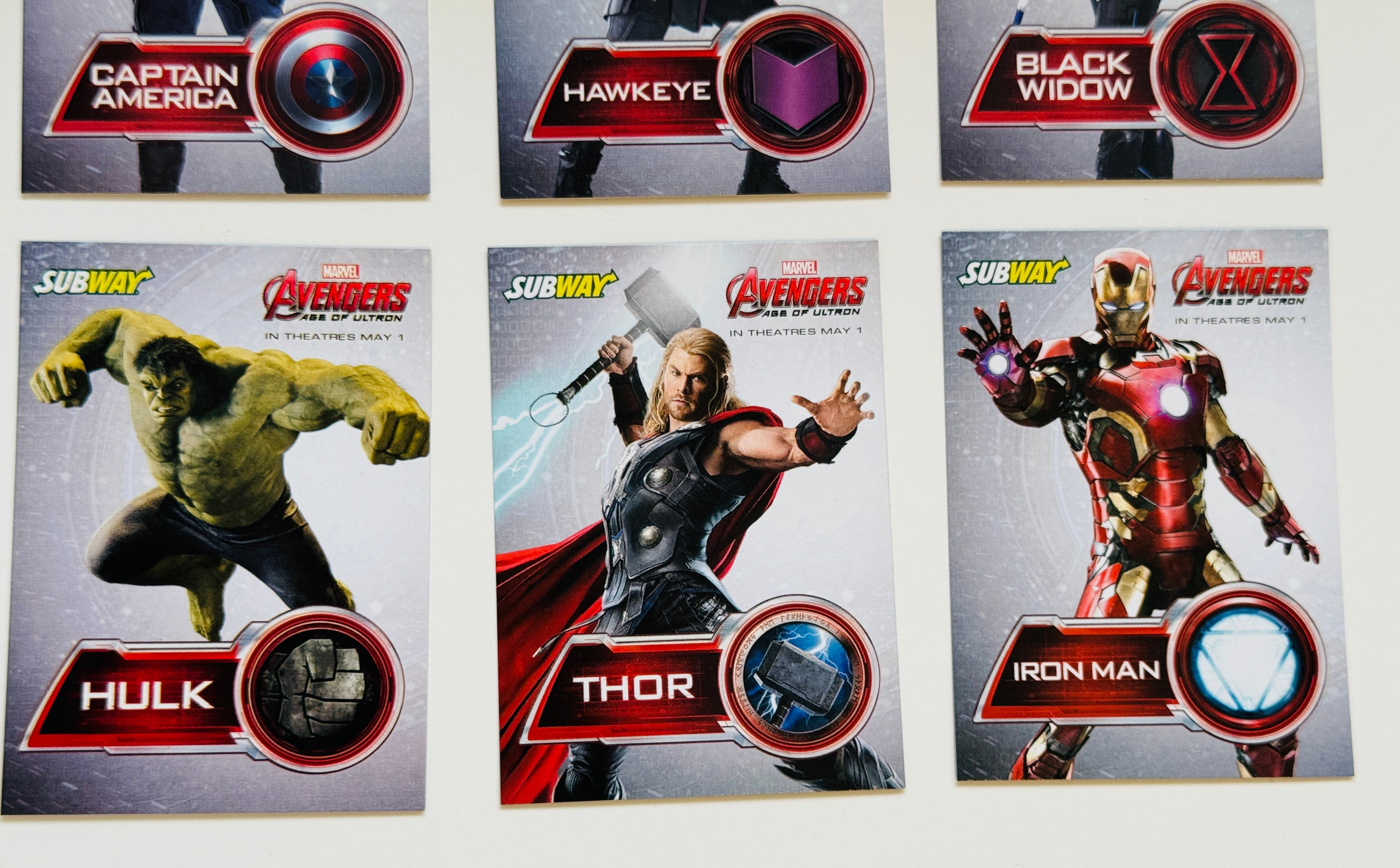 Avengers subway sandwich limited issued 6 cards set - Only in Canada 2015