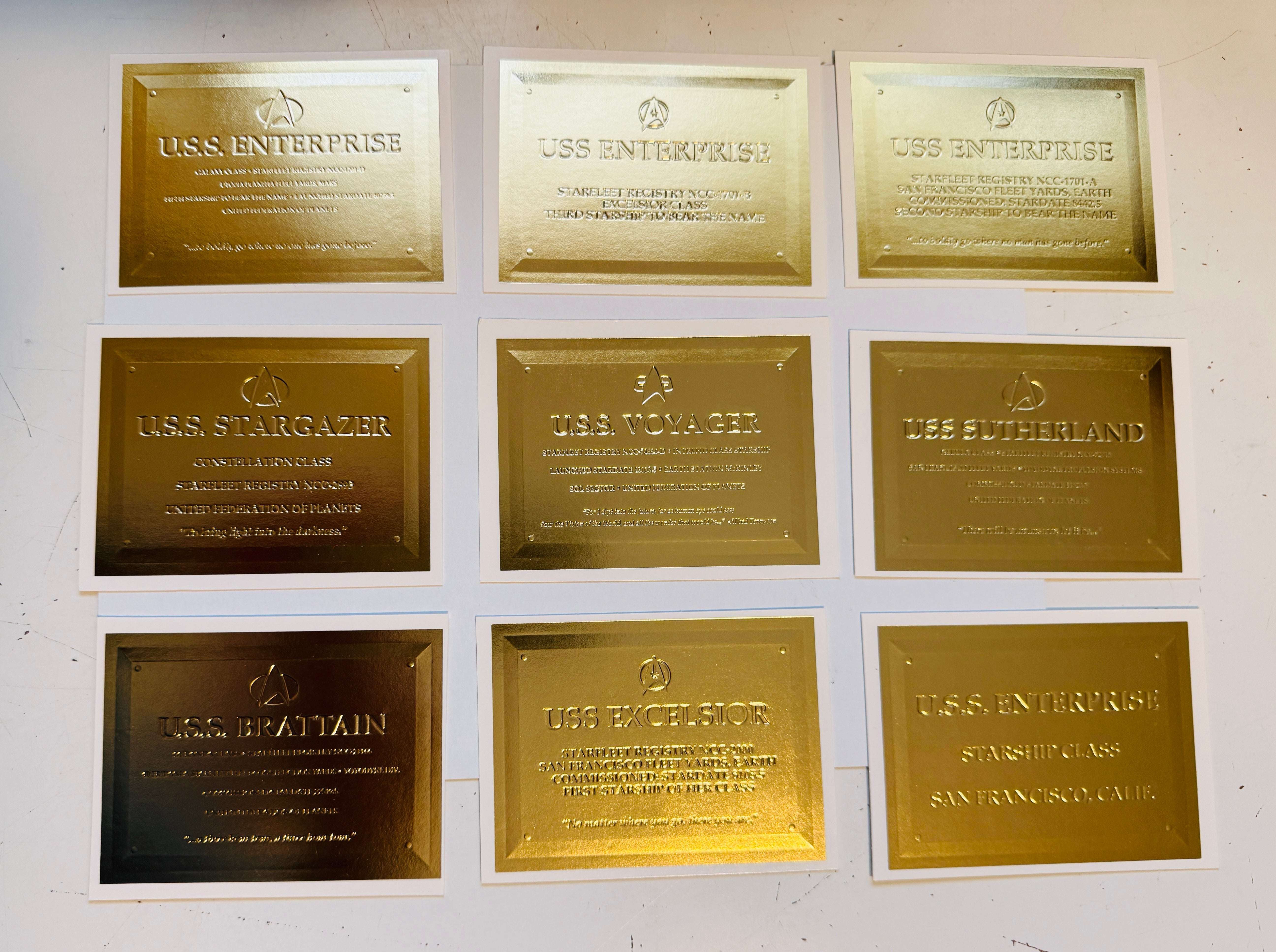 Star Trek ships rare Gold plaks insert cards set 1996