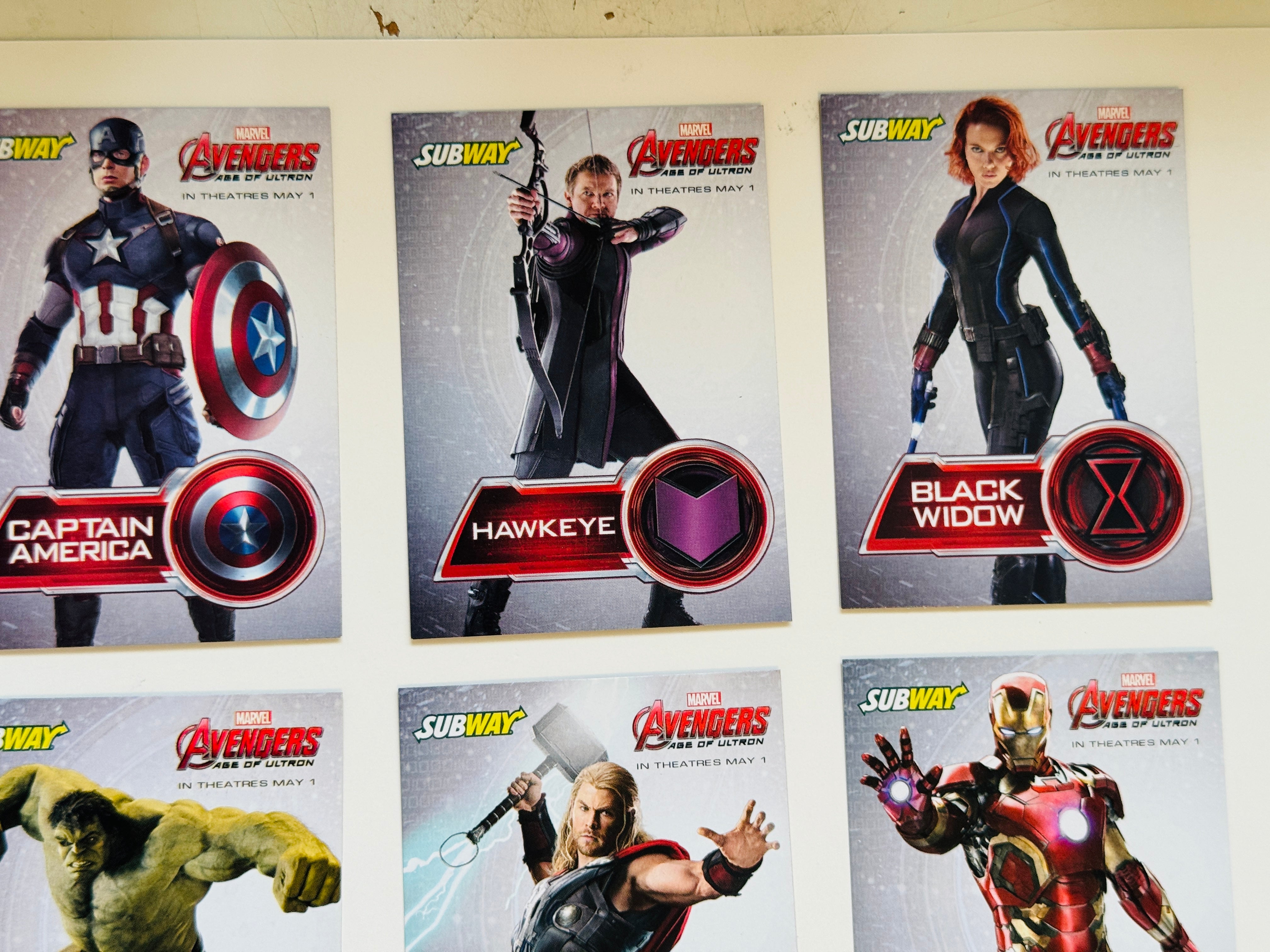 Avengers subway sandwich limited issued 6 cards set - Only in Canada 2015