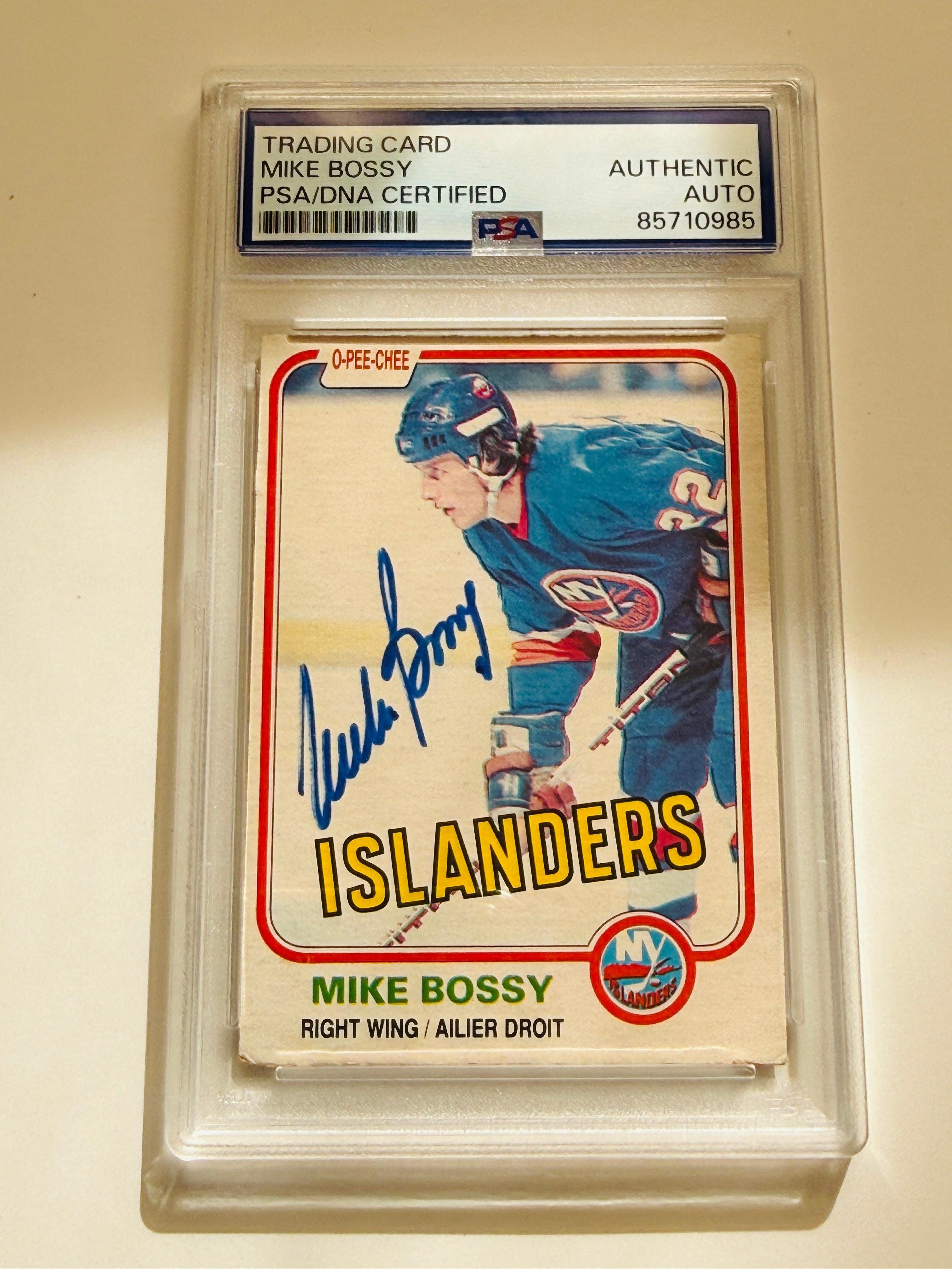 Mike bossy NHL hockey legend autographed card certified by PSA