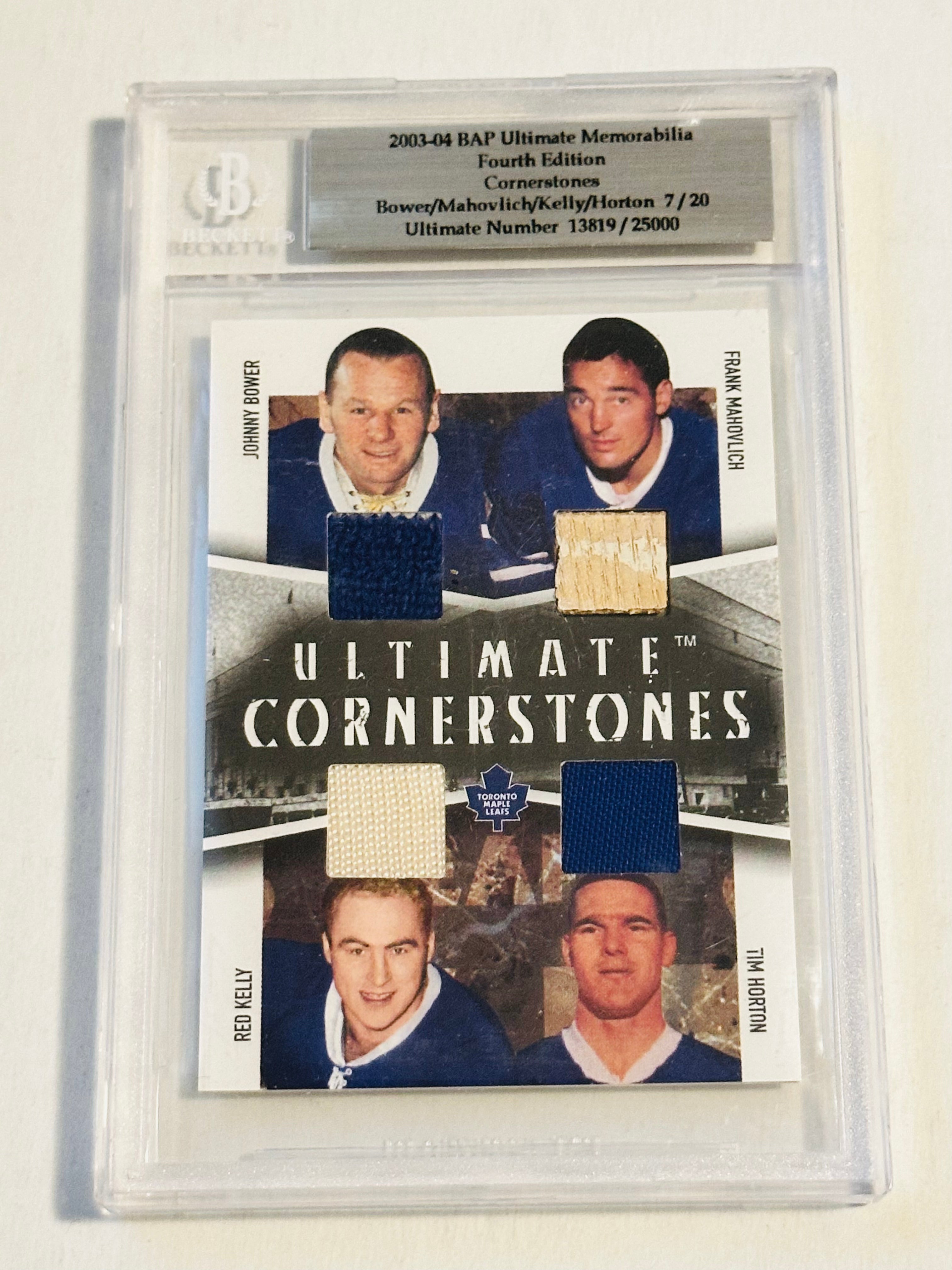 Toronto Maple Leafs hockey legends rare quad memorabilia hockey insert card ; Tim Horton and more…