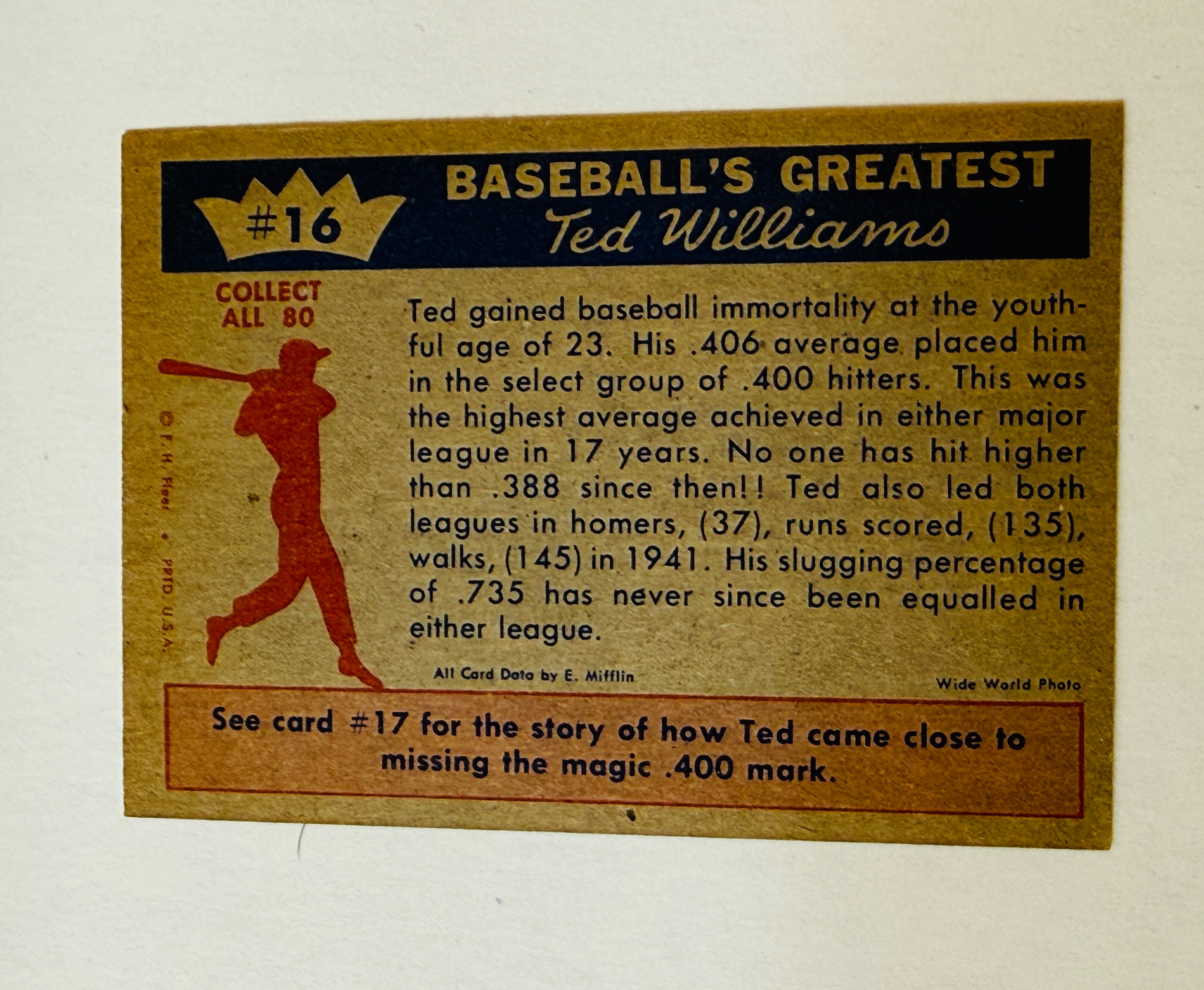 Ted Williams Fleer #16 vintage baseball card 1959
