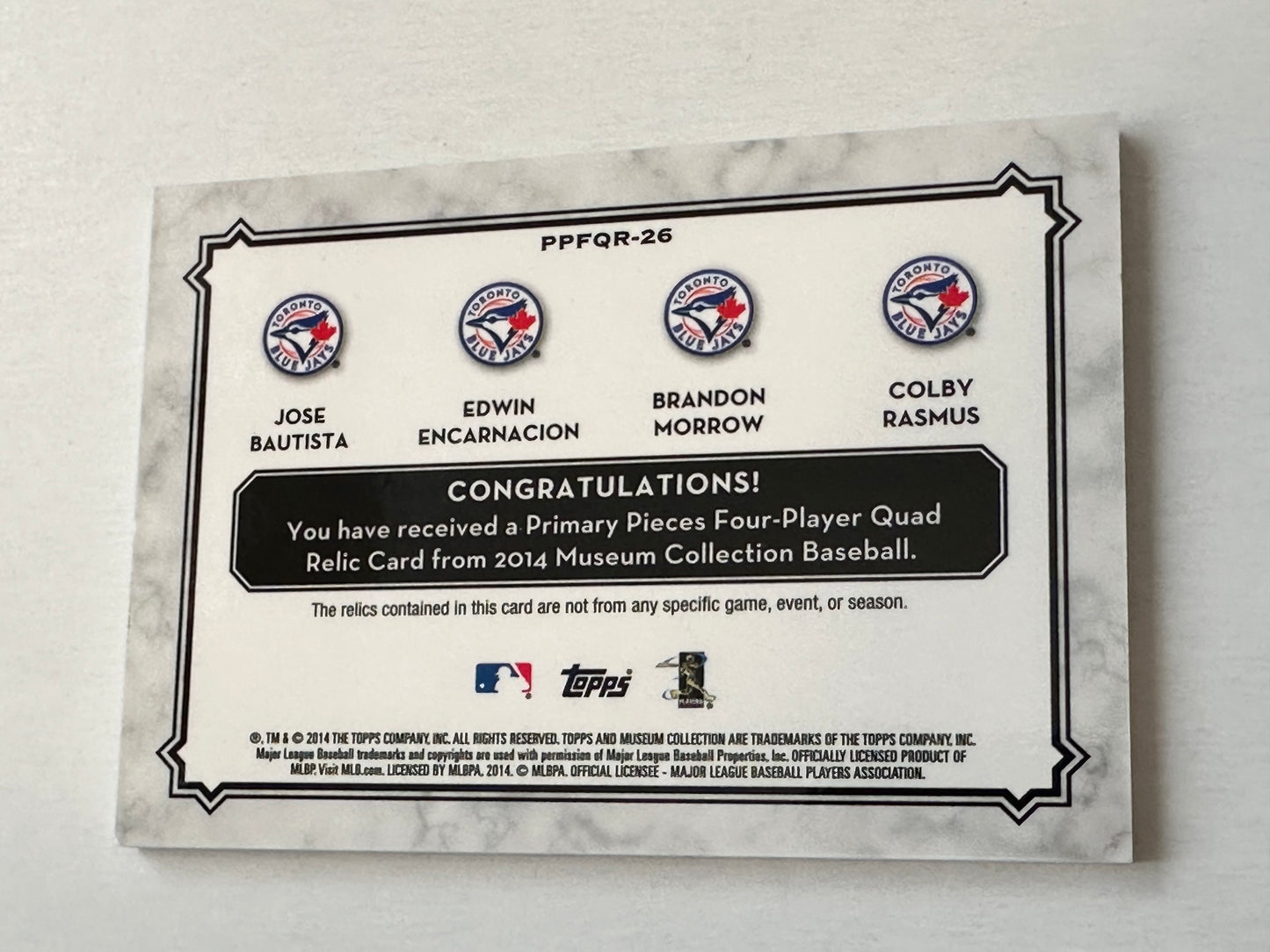 Toronto Blue jays rare quad memorabilia insert baseball card