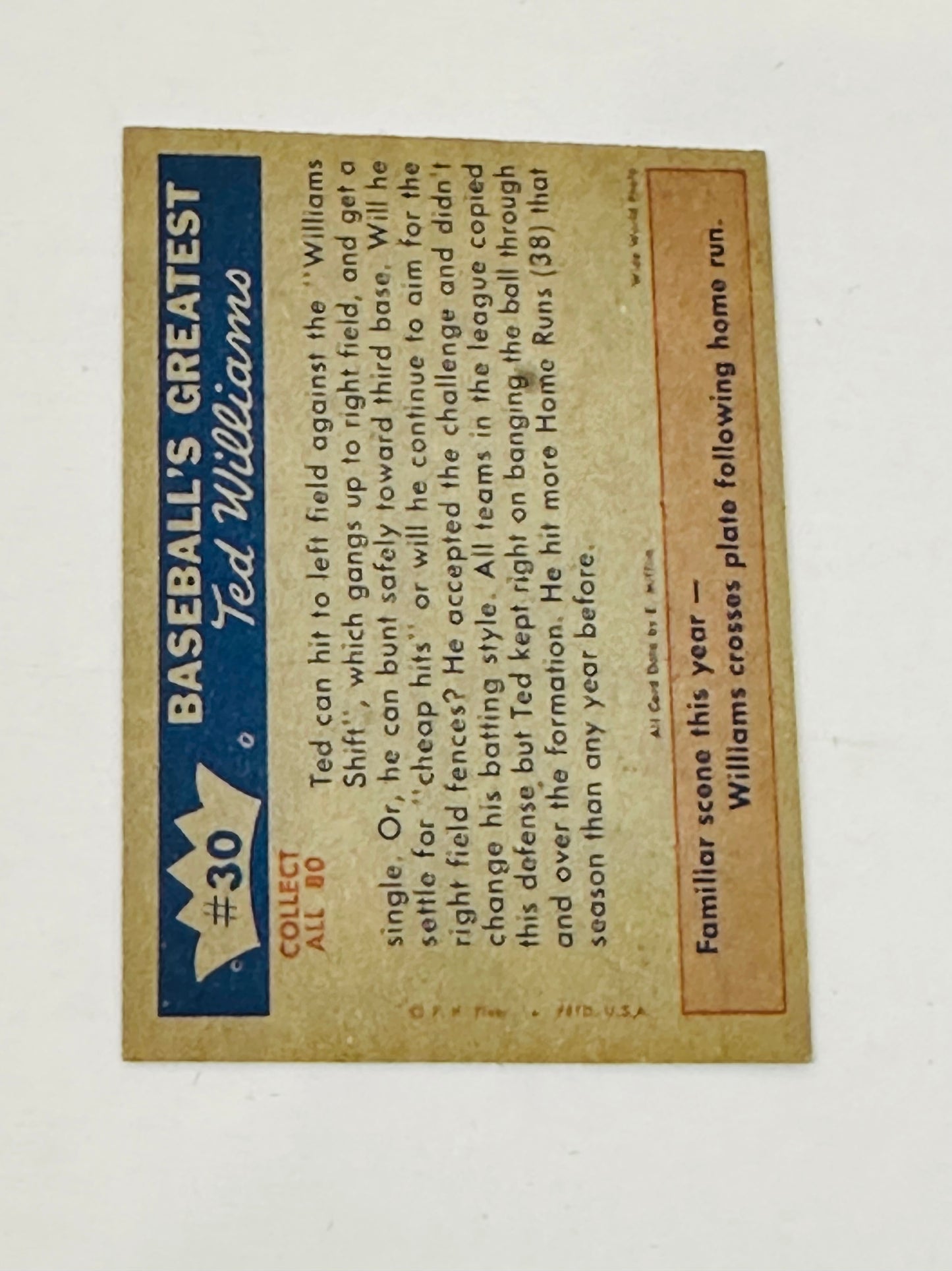 Ted Williams rare vintage baseball card 1959