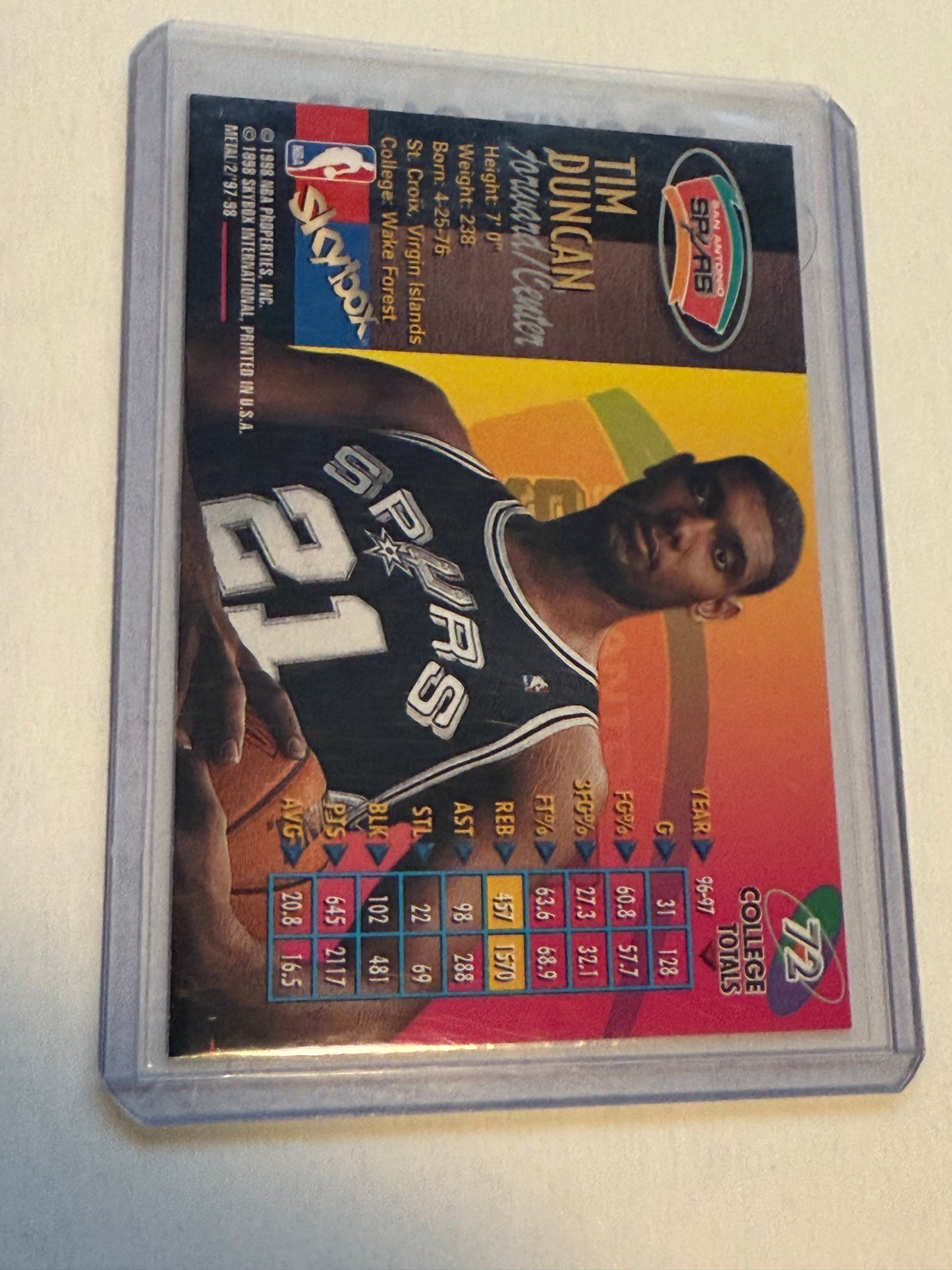 Tim Duncan rookie Fleer Metal card 1997