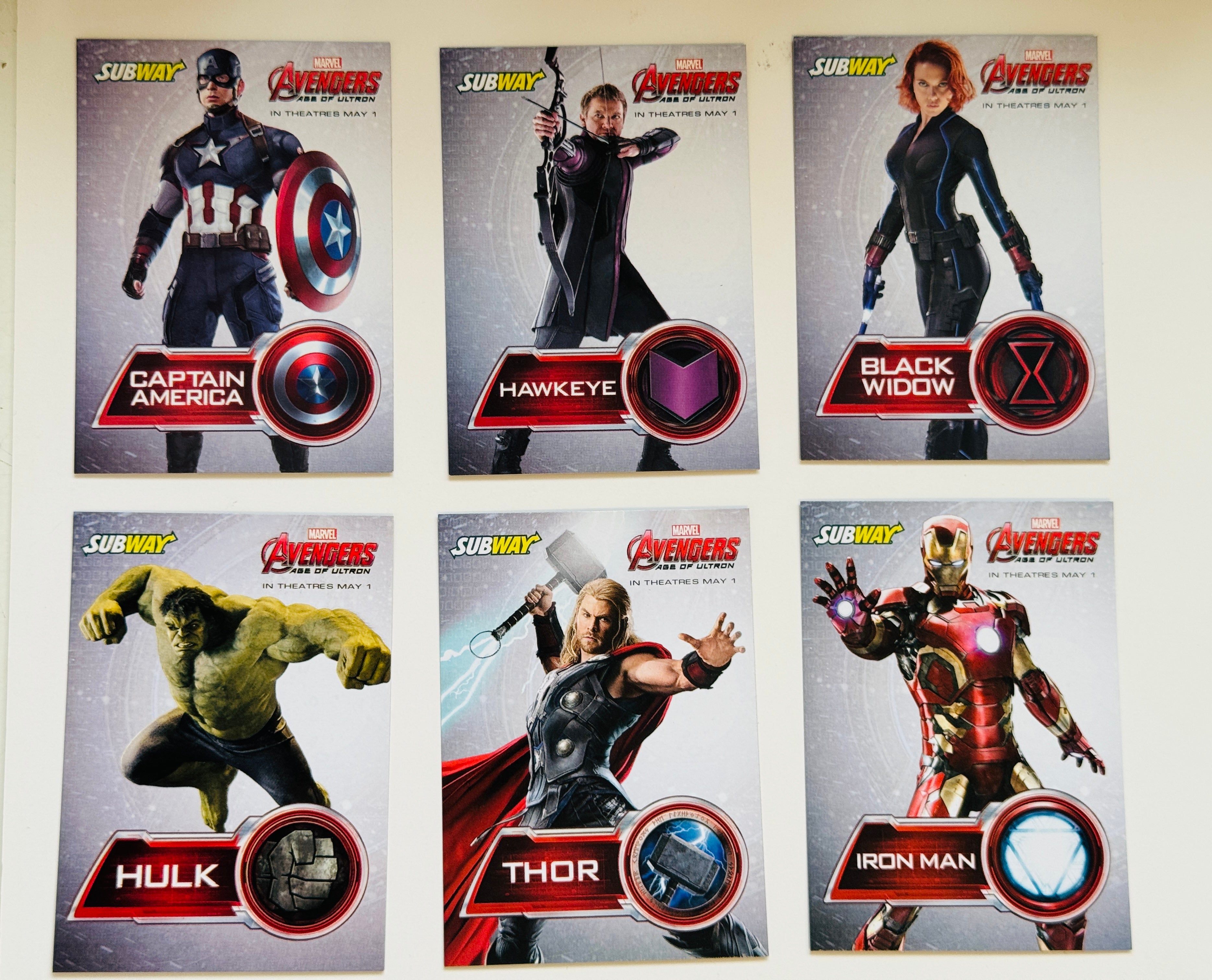 Avengers subway sandwich limited issued 6 cards set - Only in Canada 2015