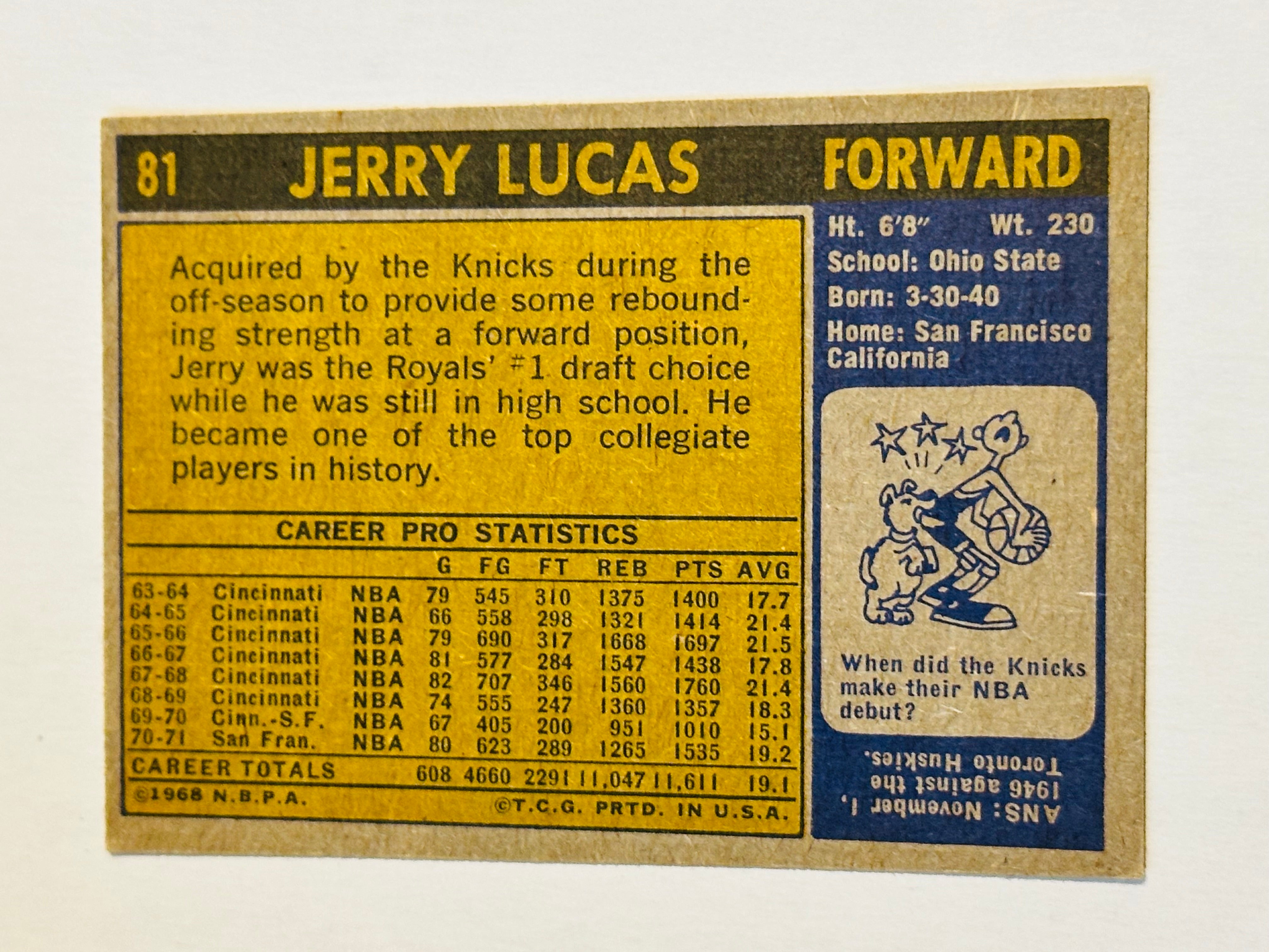 Jerry Lucas Topps basketball card 1971