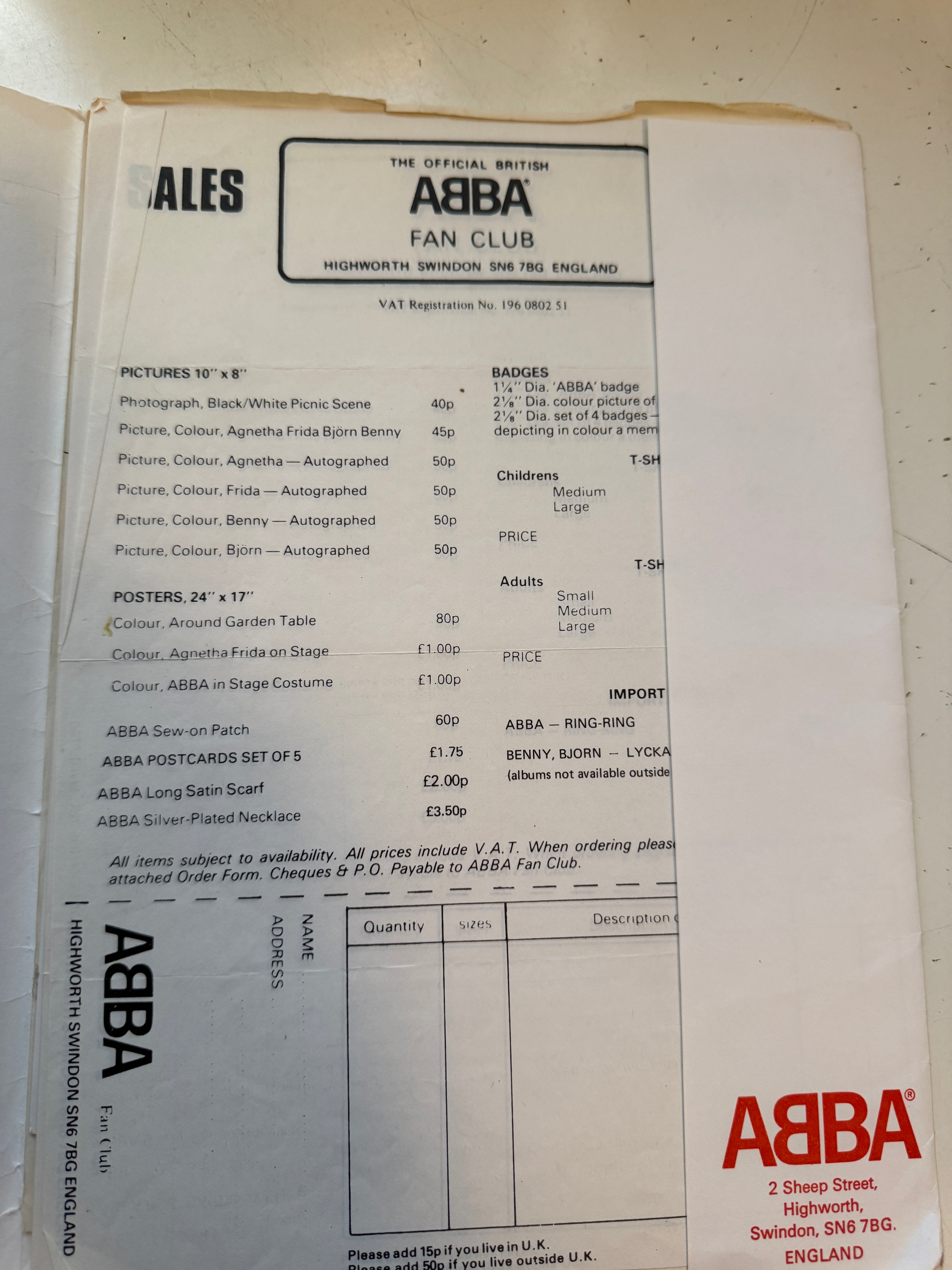 ABBA fanclub kit with photos 1970s