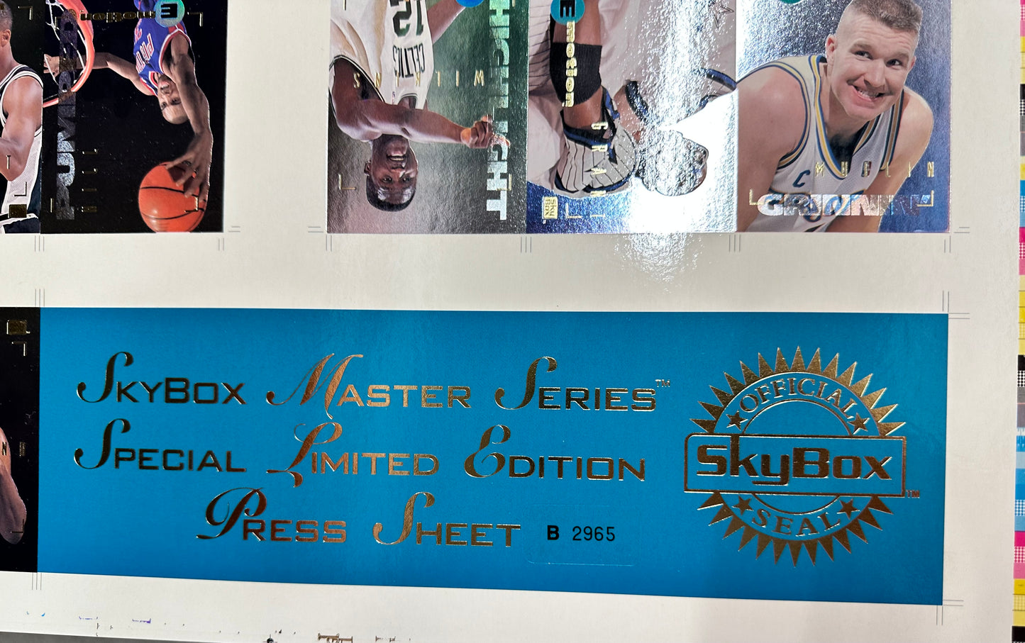 1995 Skybox basketball rare master series limited numbered press cards sheet