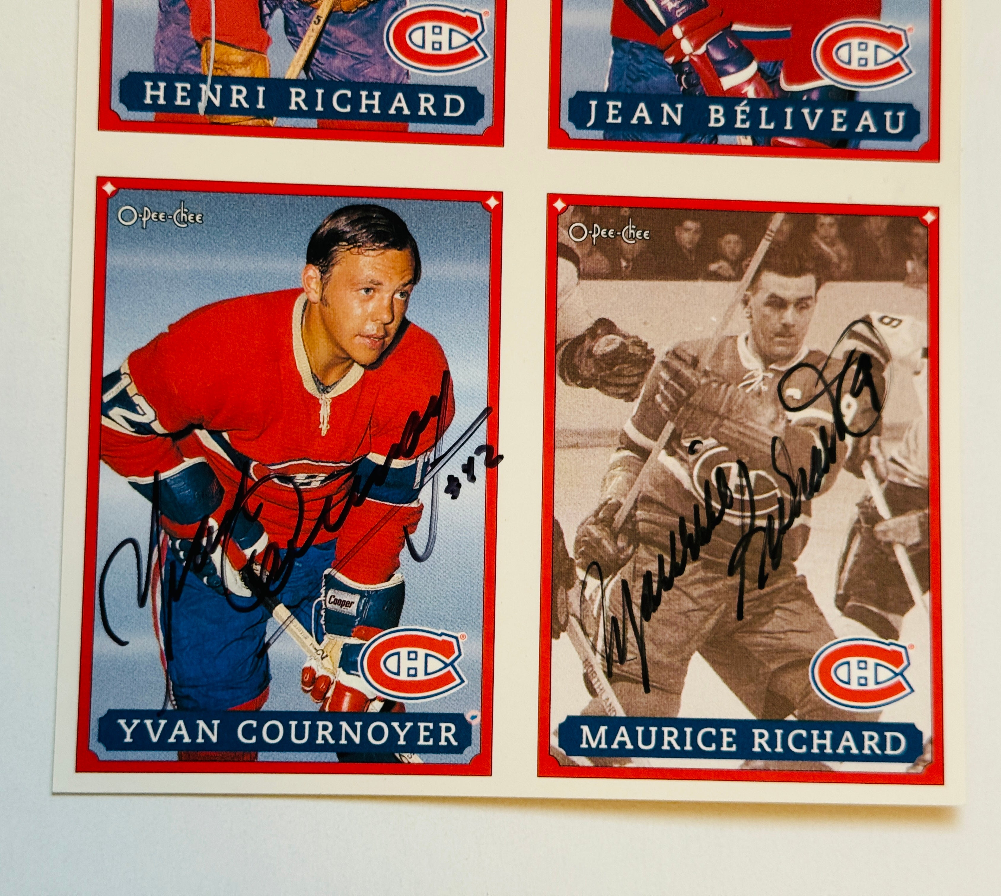 Montréal Canadiens hockey legends rare four Autographs signed Uncut Card Sheet with COA