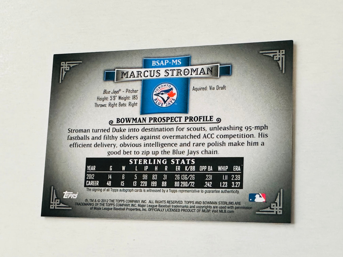 Marcus Stroman Blue Jays superstar Bowman Sterling autograph rookie insert card