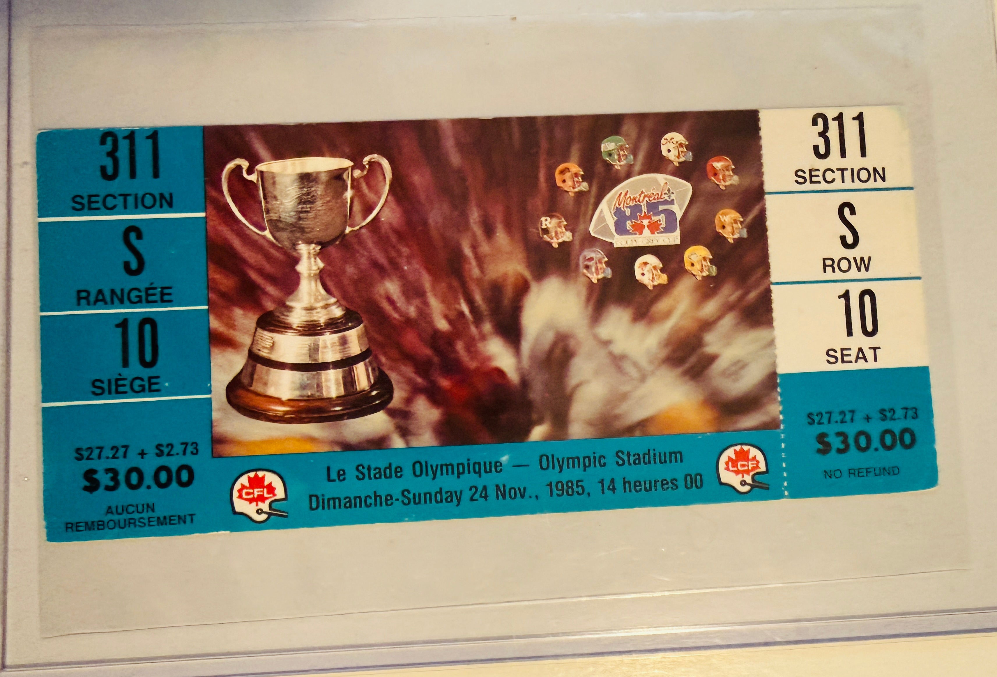 CFL football rare original Grey Cup ticket 1985