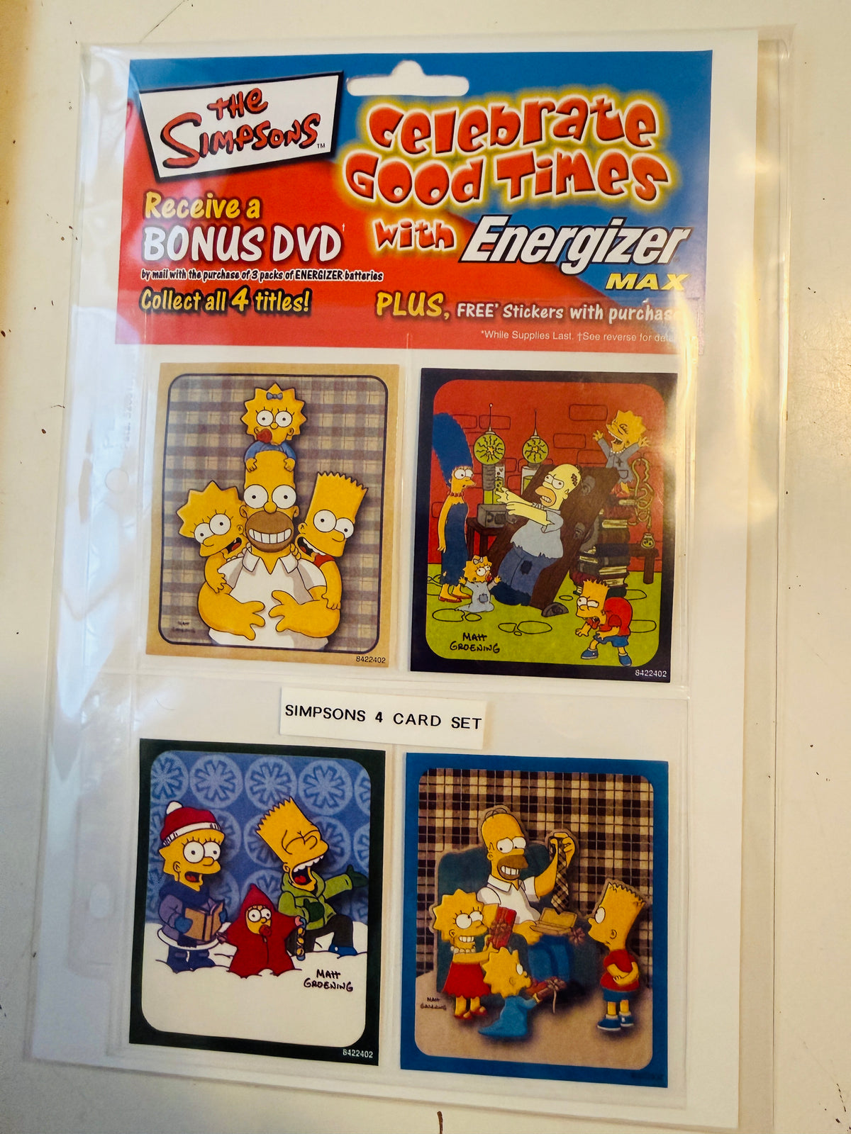 The Simpsons TV show rare Duracell batteries 4 stickers set with ad coupon!