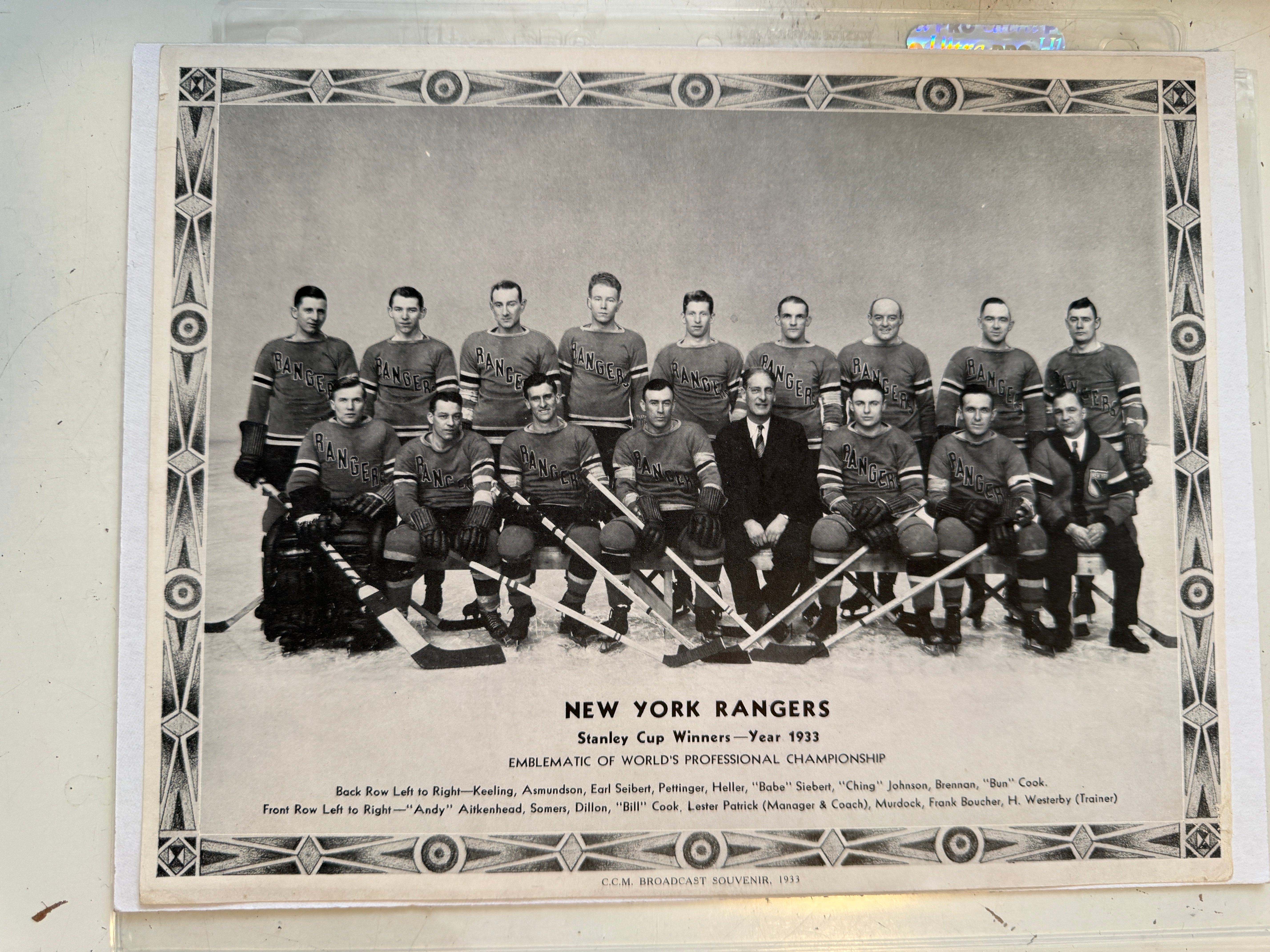 New York Rangers hockey original rare CCM photo from 1933