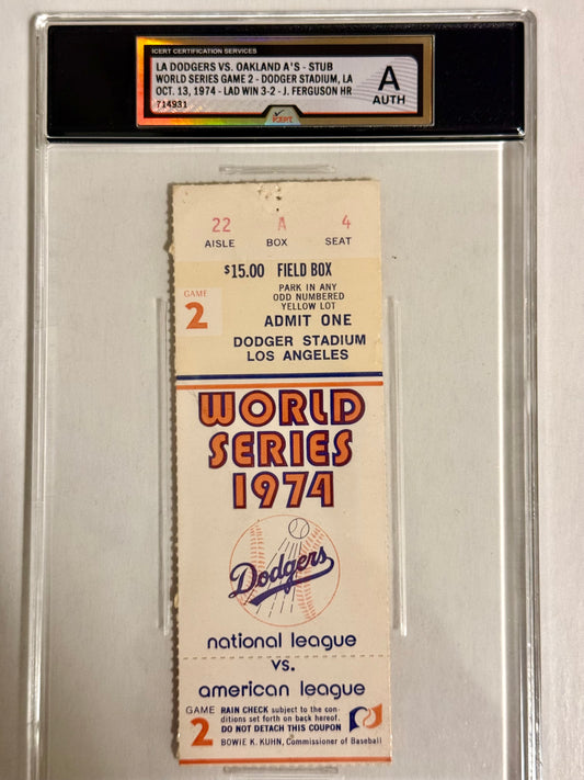 World Series baseball ticket game two graded 1974