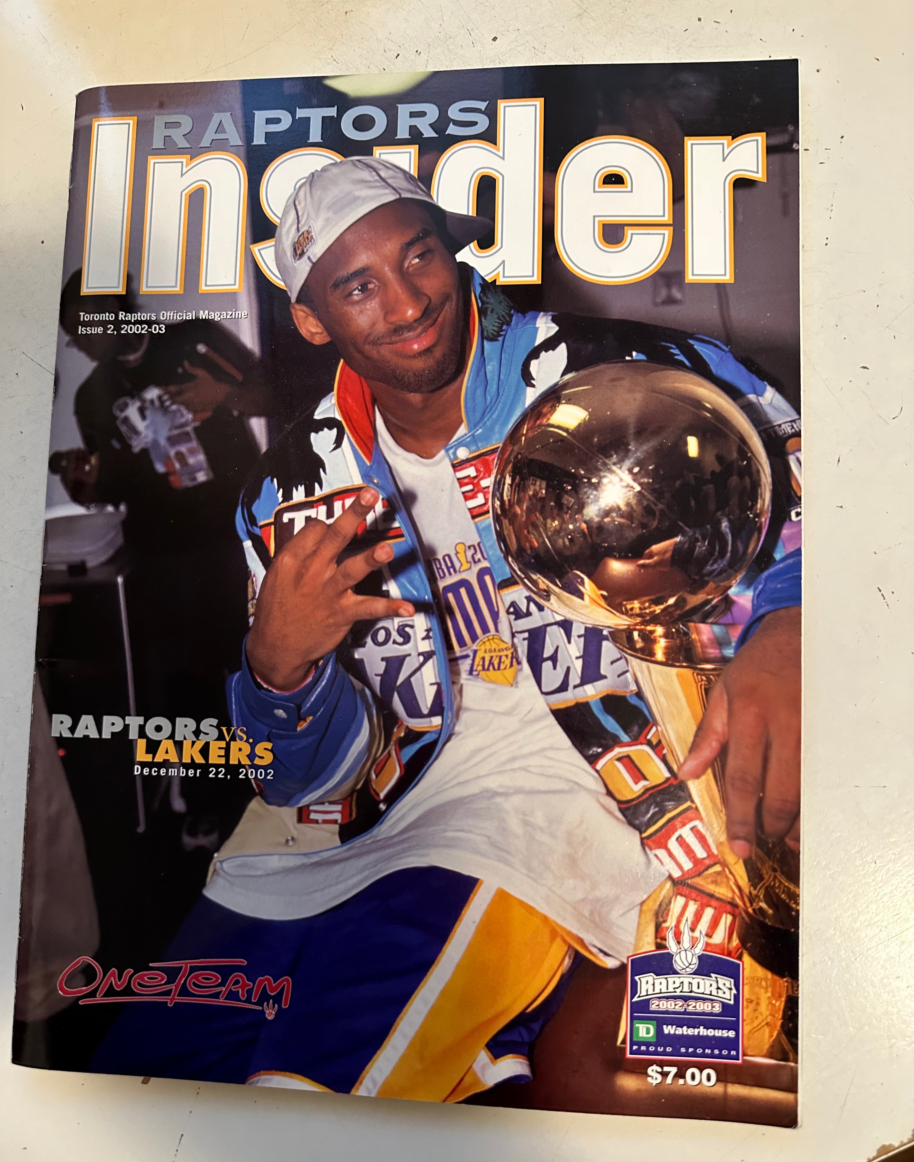 Toronto Raptor basketball vintage program with ticket( Kobe Bryant cover) 2002