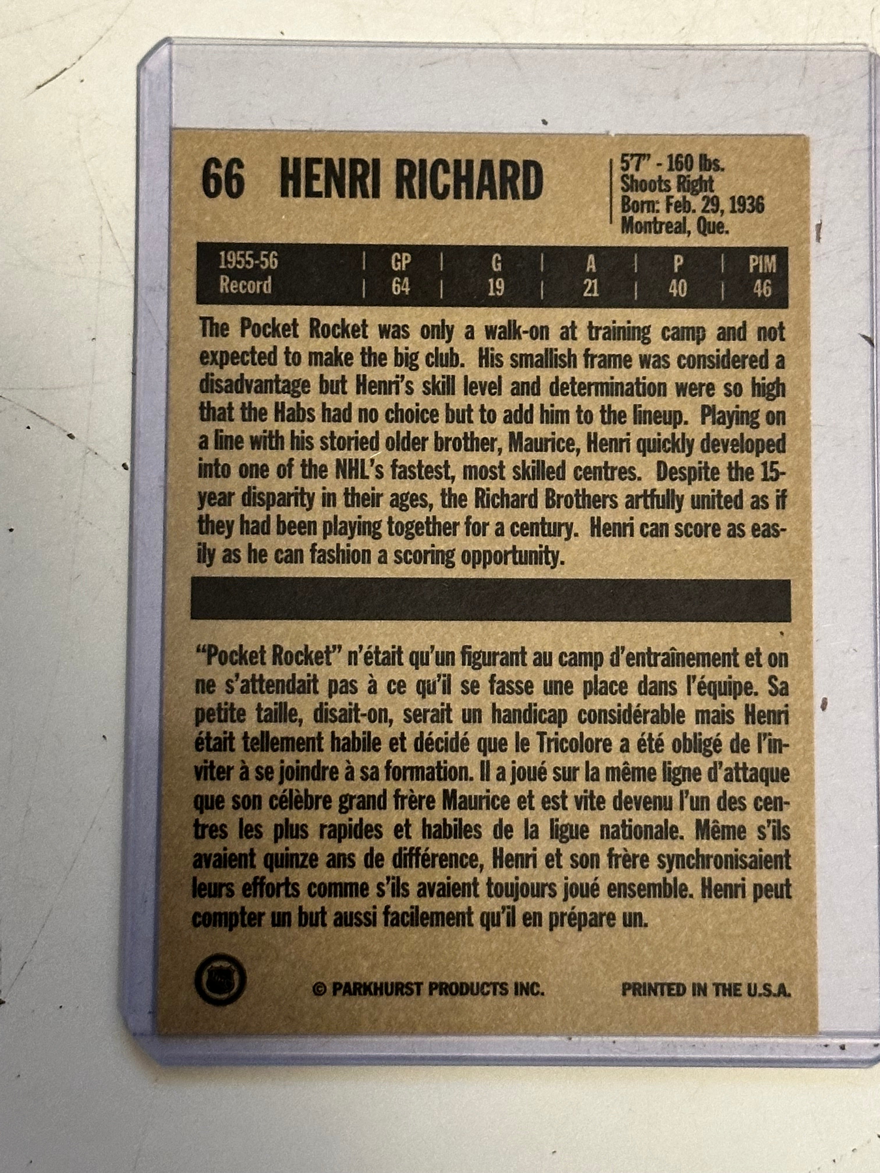 Henri Richard autograph hockey card with COA