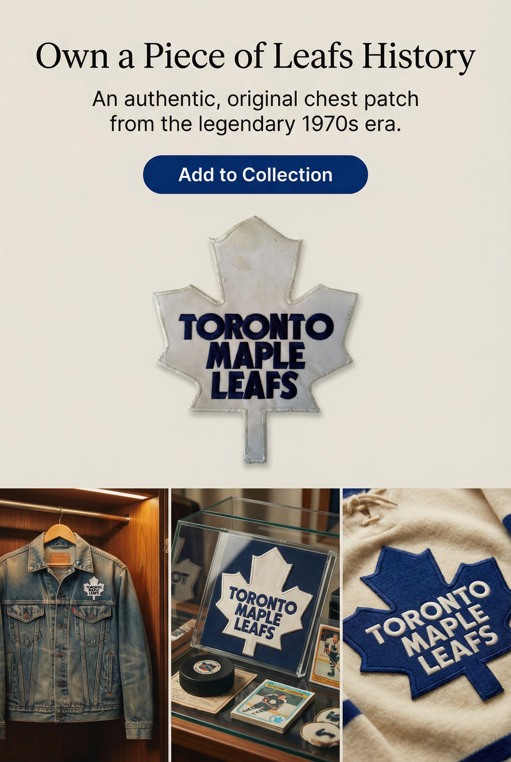 Toronto Maple Leafs hockey original white chest size patch 1970s