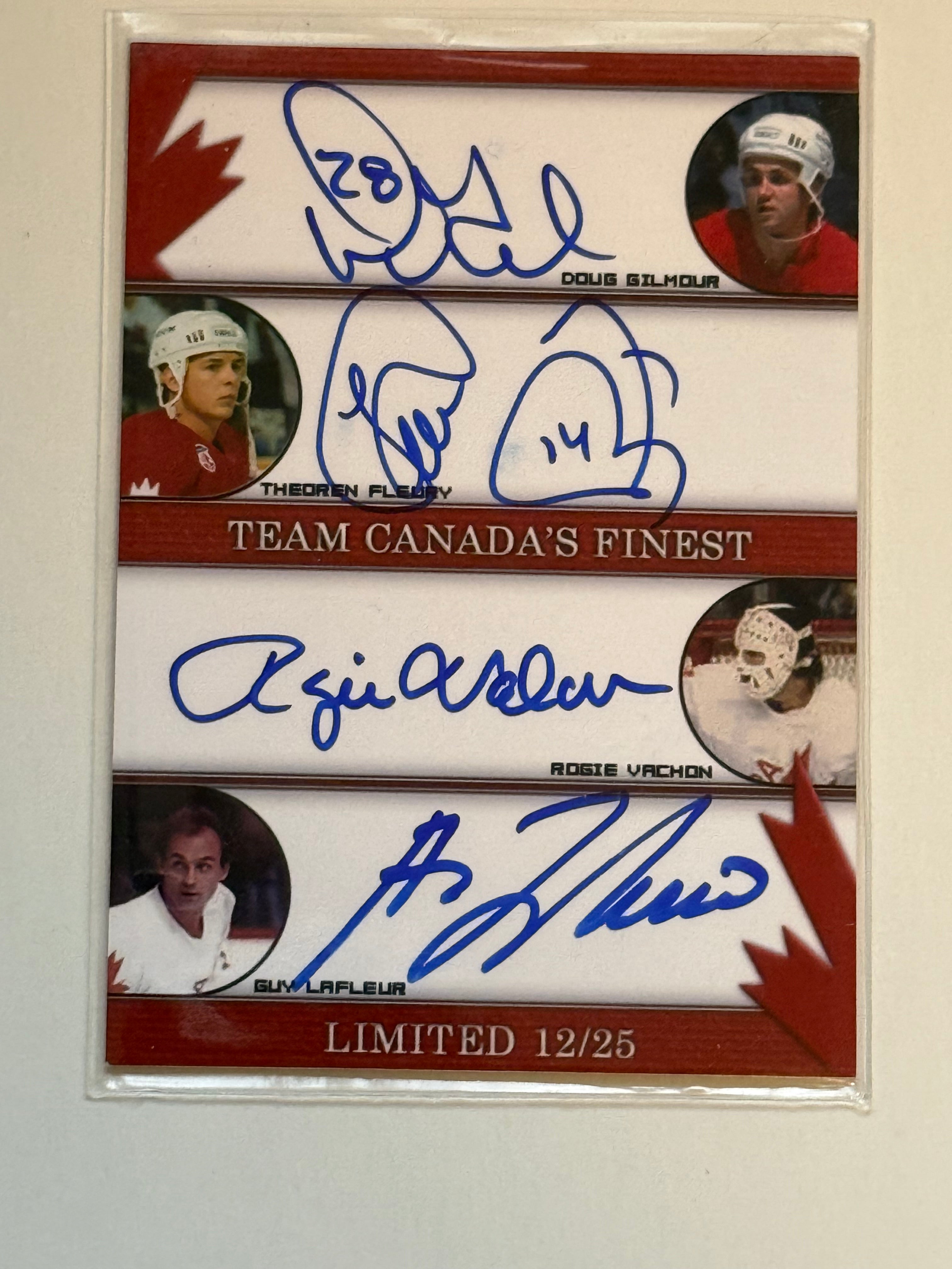 Team Canada hockey rare 12/25 quad autograph card!