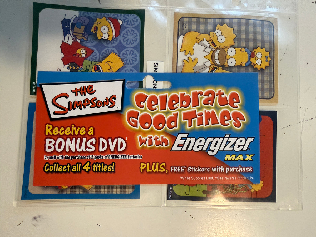 The Simpsons TV show rare Duracell batteries 4 stickers set with ad coupon!