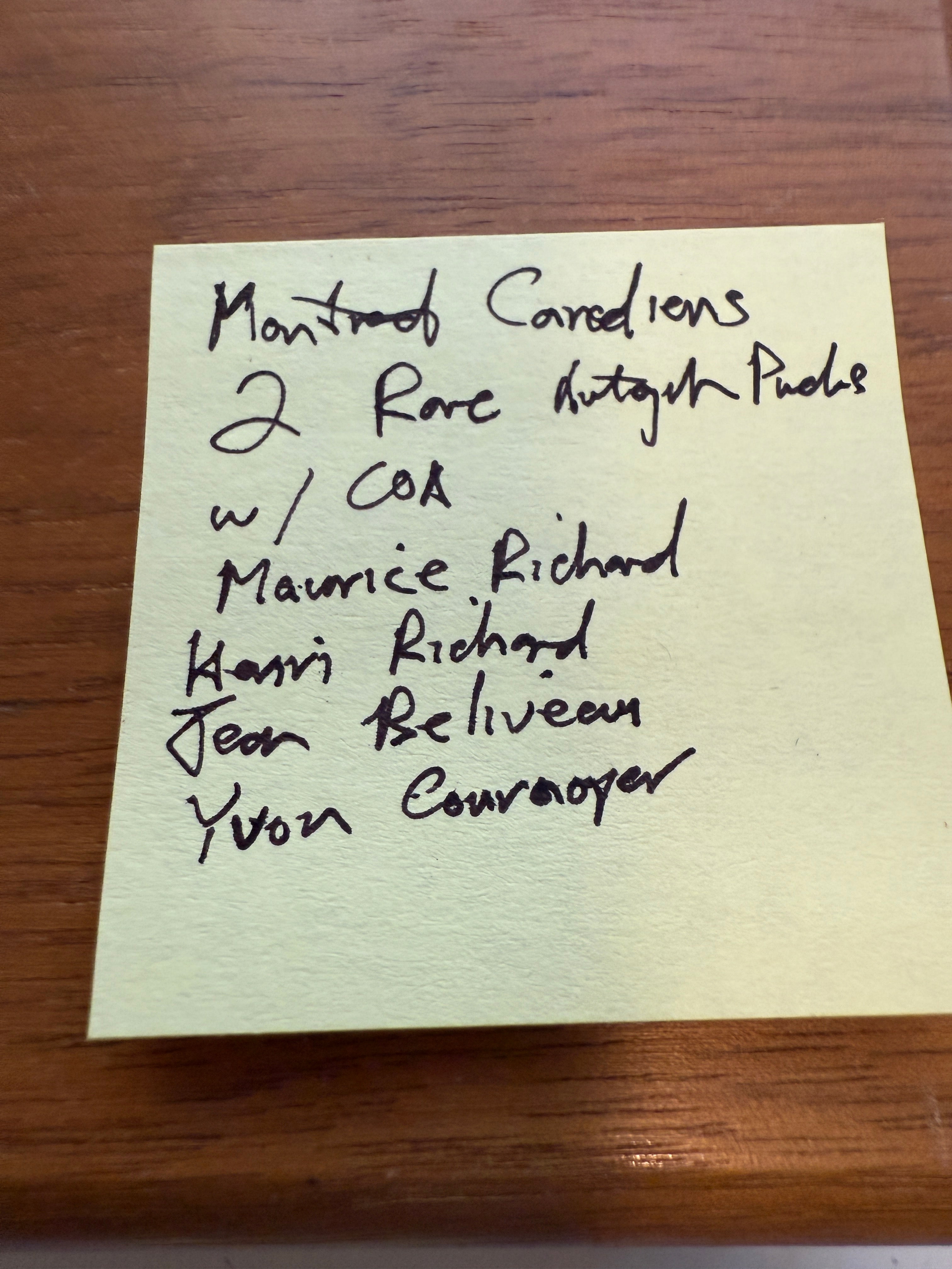 Montréal Canadiens hockey legends two autographed pucks withCOA in wooden display holder