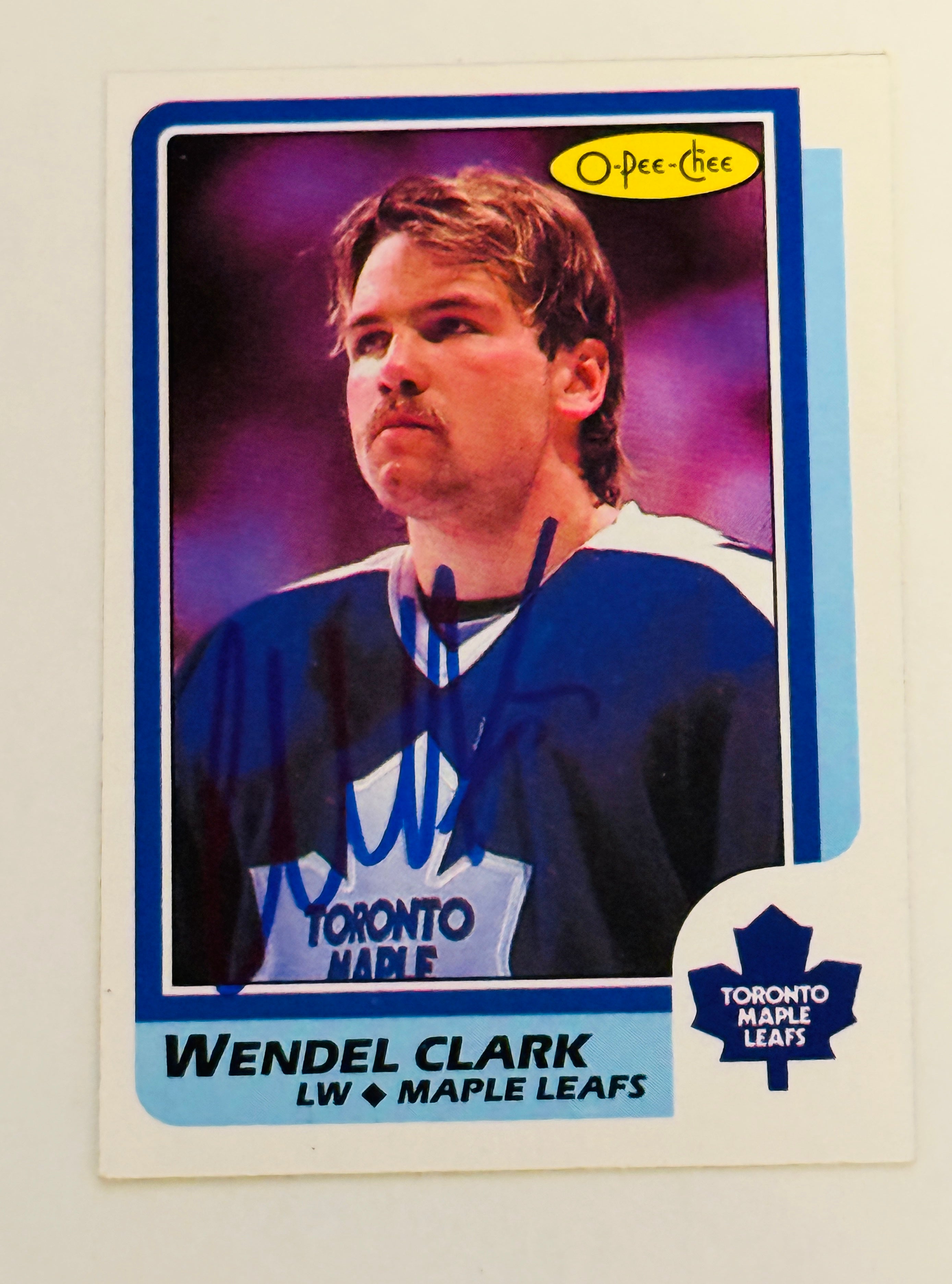 Toronto Maple Leafs hockey legend Wendell Clark OPC autographed rookie hockey card with COA