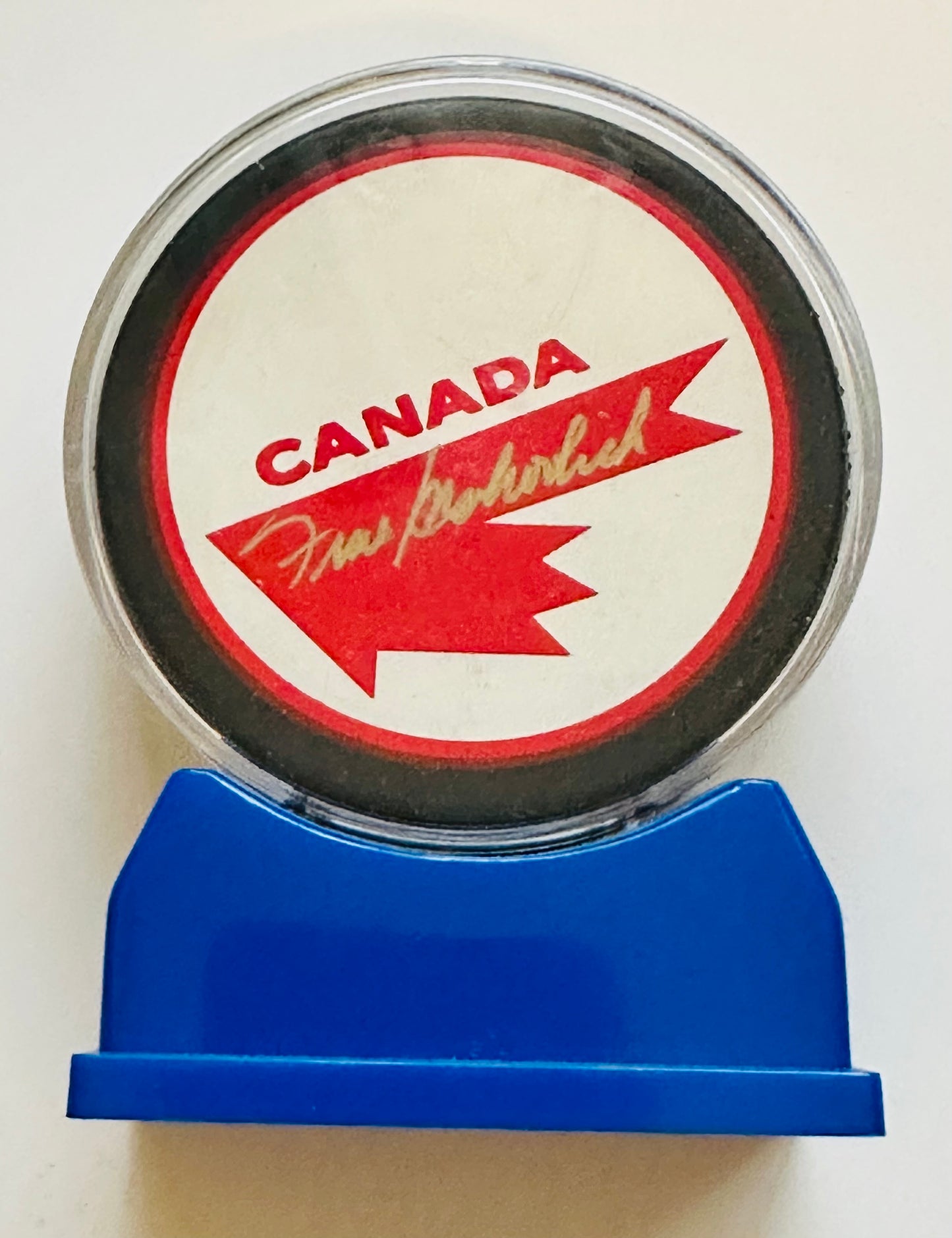 Team Canada Frank Mahovlich autograph puck with holder and COA