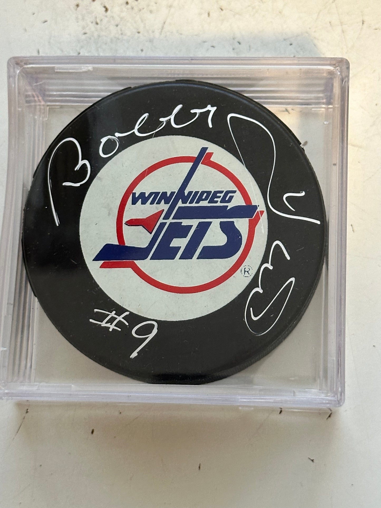 Bobby Hull Winnipeg Jets signed hockey puck with COA