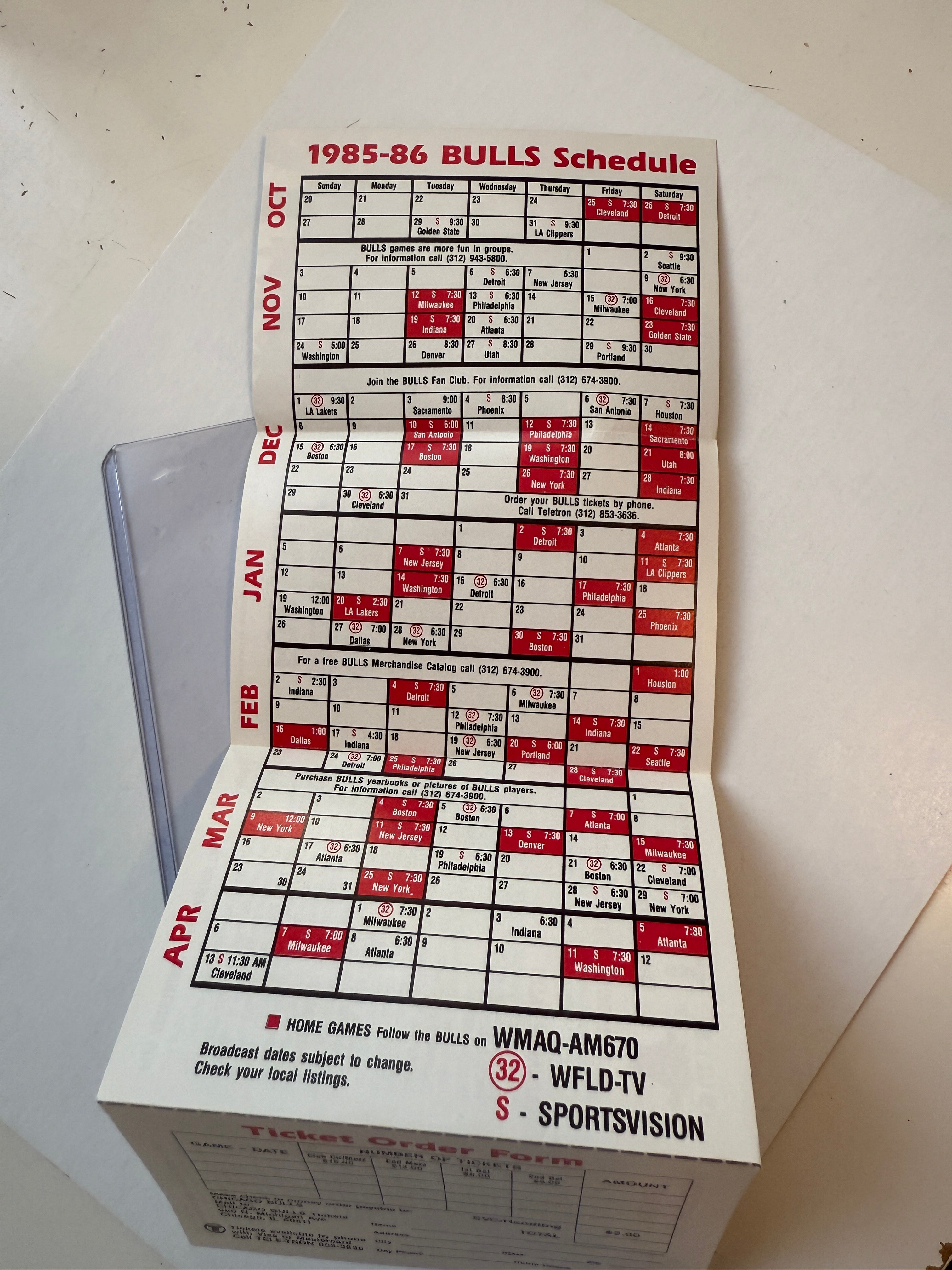 Michael Jordan rare Chicago Bulls basketball pocket schedule 1985-86 rookie year