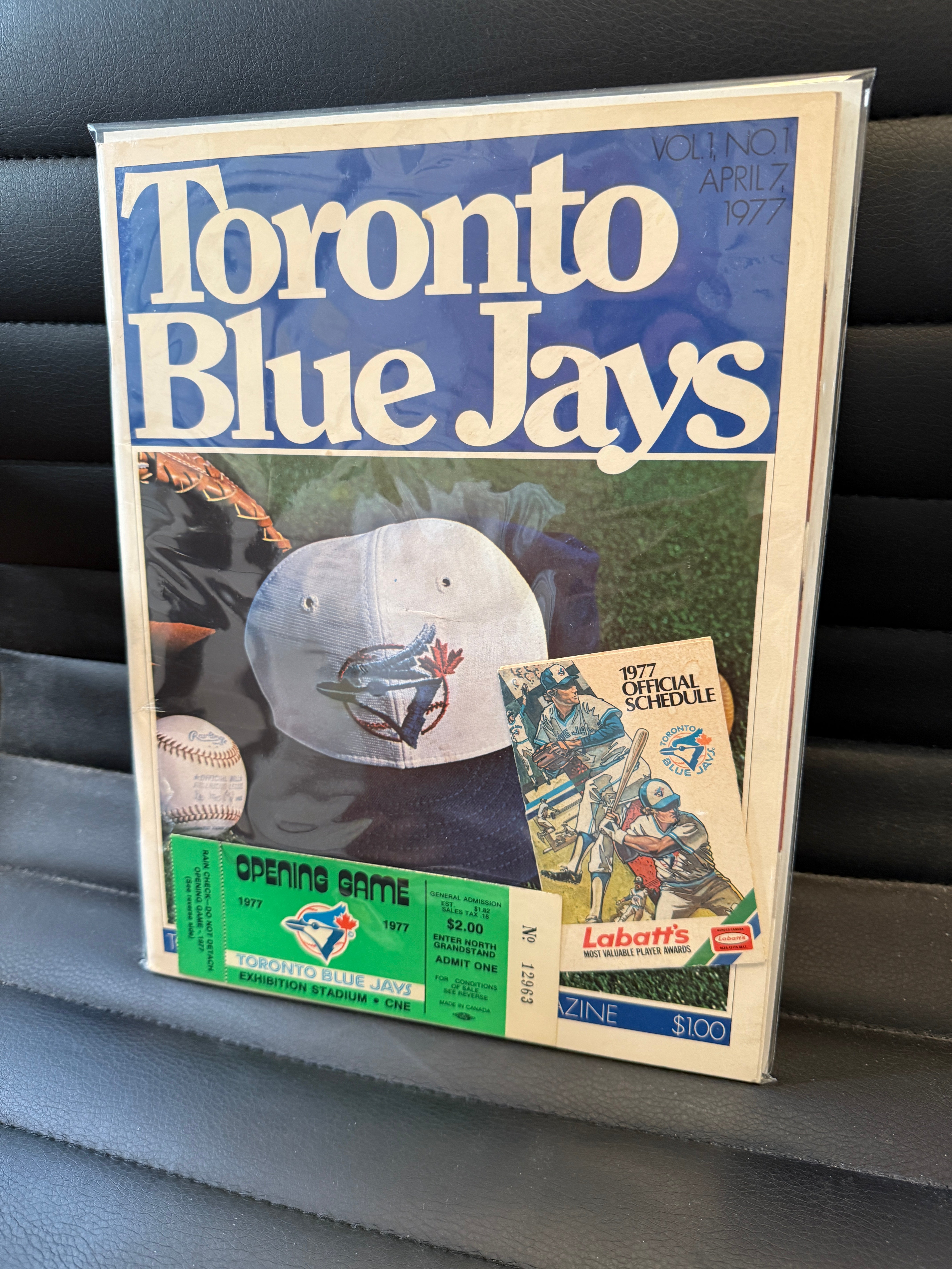 Toronto Blue Jays vintage first game program with first ticket and first year schedule 1977