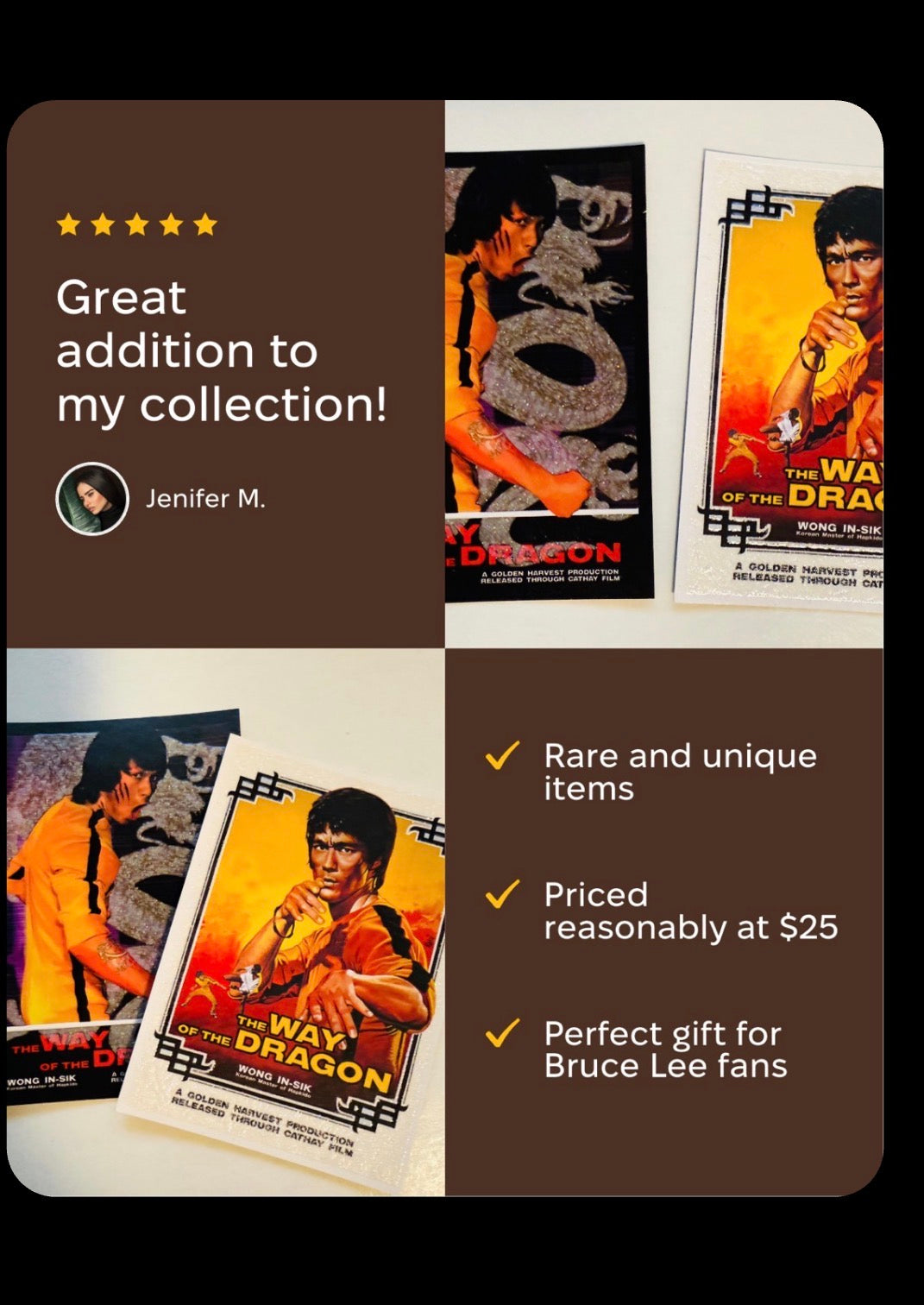 Bruce Lee two rare vintage promo cards