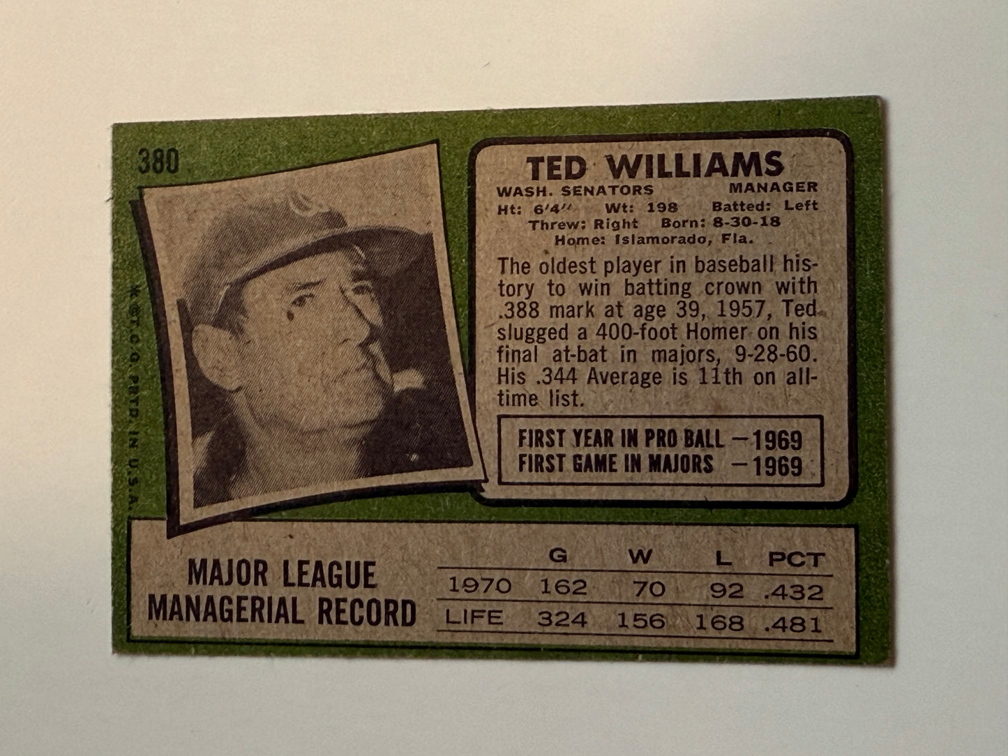 1971 Topps Ted Williams vintage ex or better condition baseball card