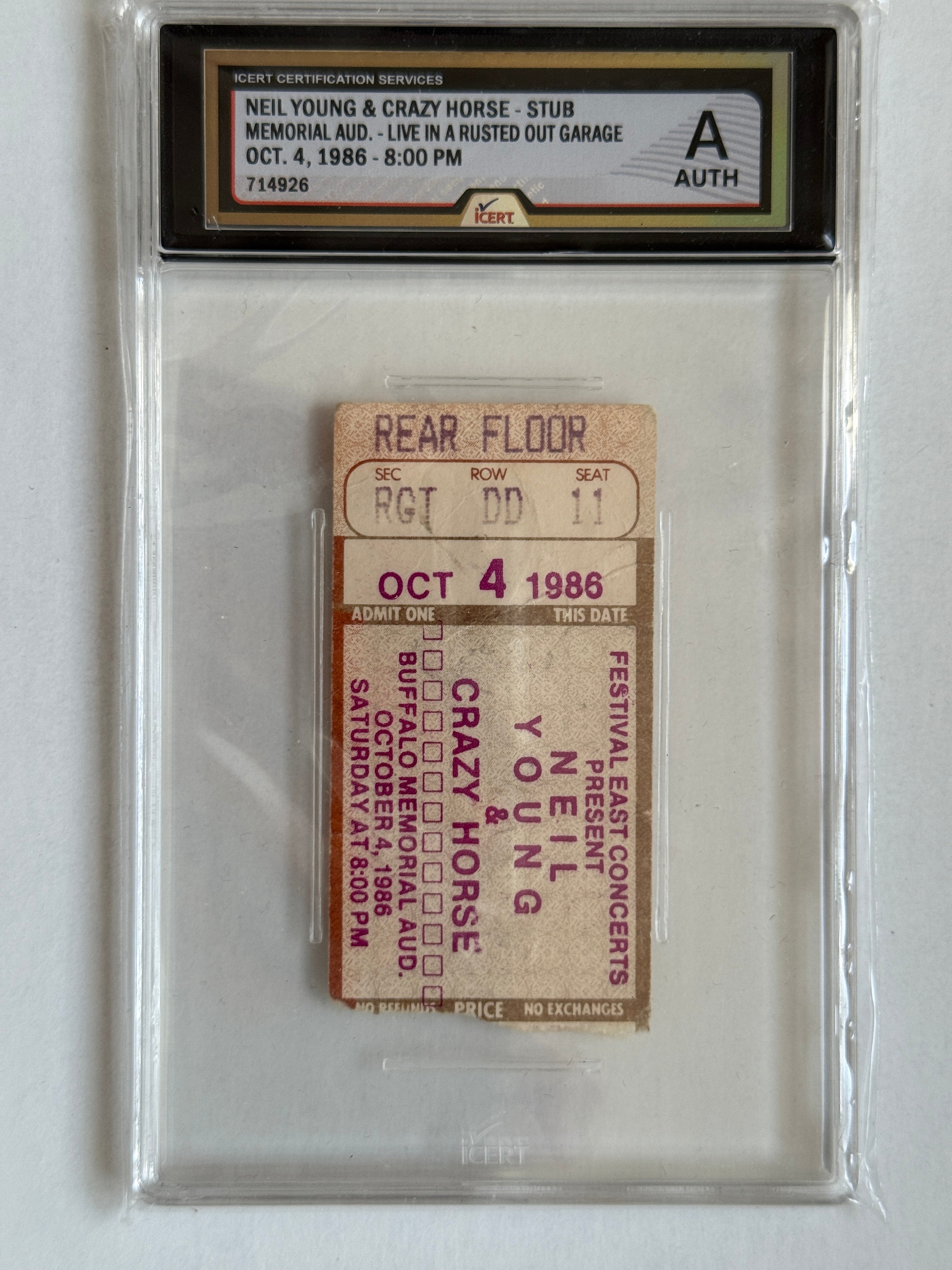 Neil Young rare vintage graded concert ticket 1986