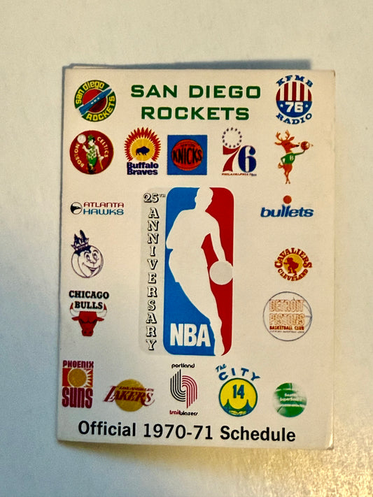 San Diego Rockets rare basketball pocket schedule 1970-71