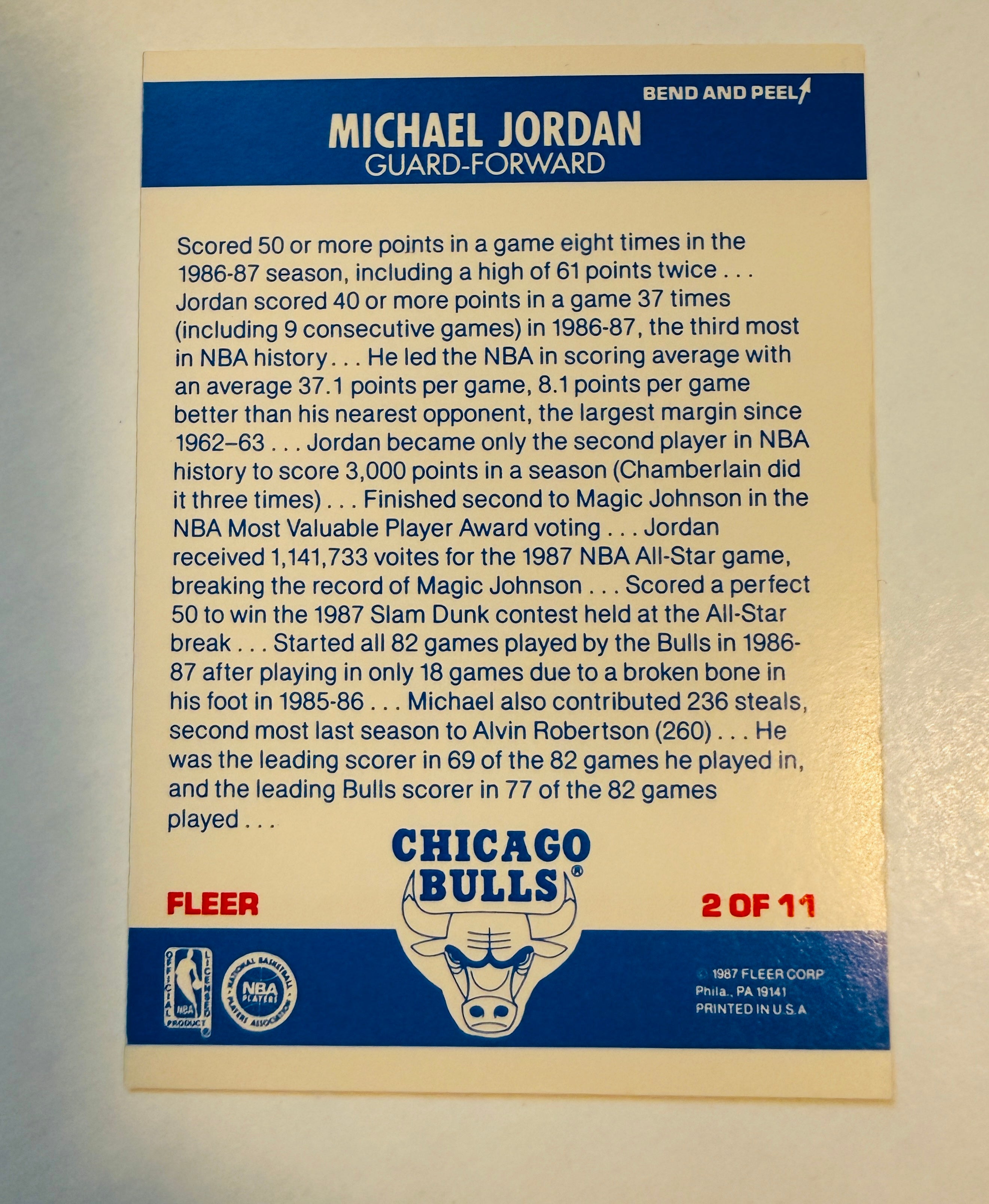 Michael Jordan Fleer sticker basketball card high grade 1987