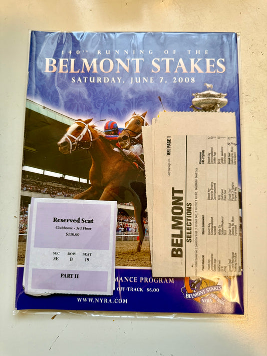 Belmont Stakes horse racing program with ticket 2008