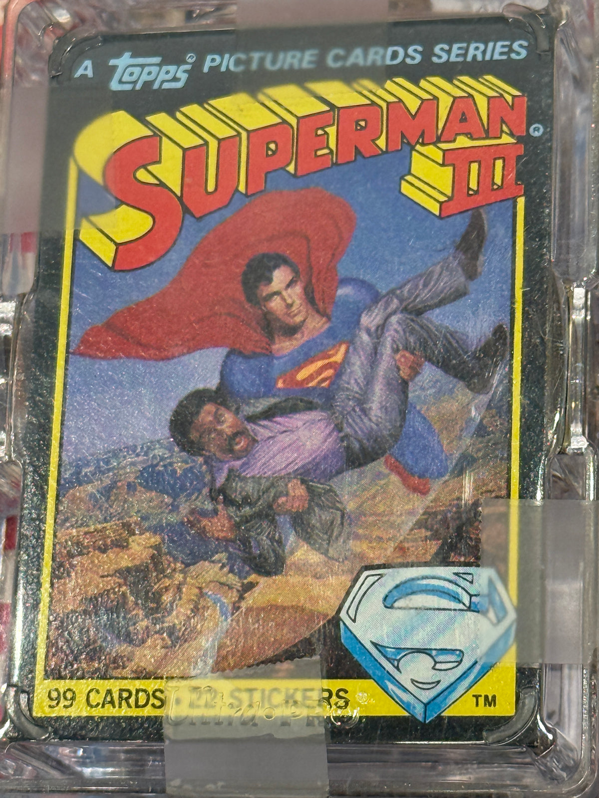Superman, three movie cards and stickers set with wrapper 1983