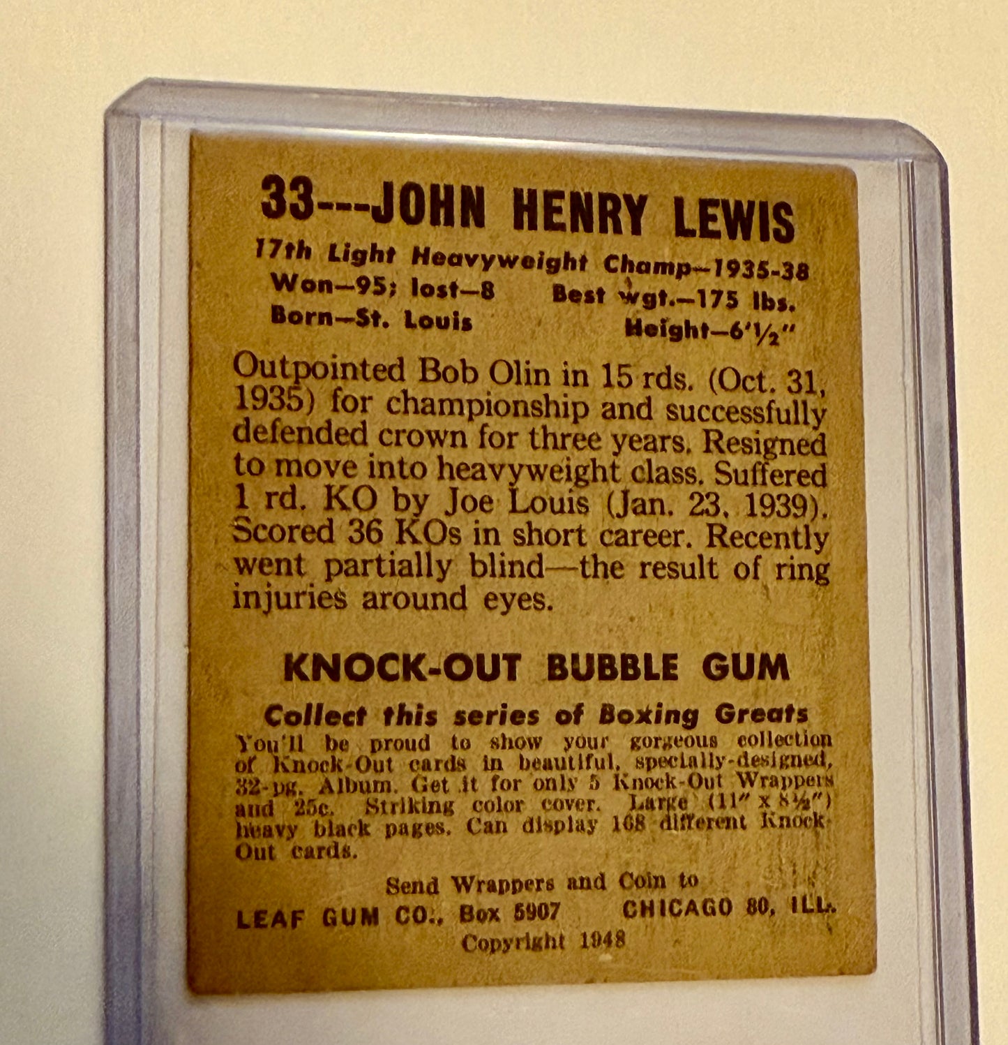 John Henry Lewis leaf boxing card 1948