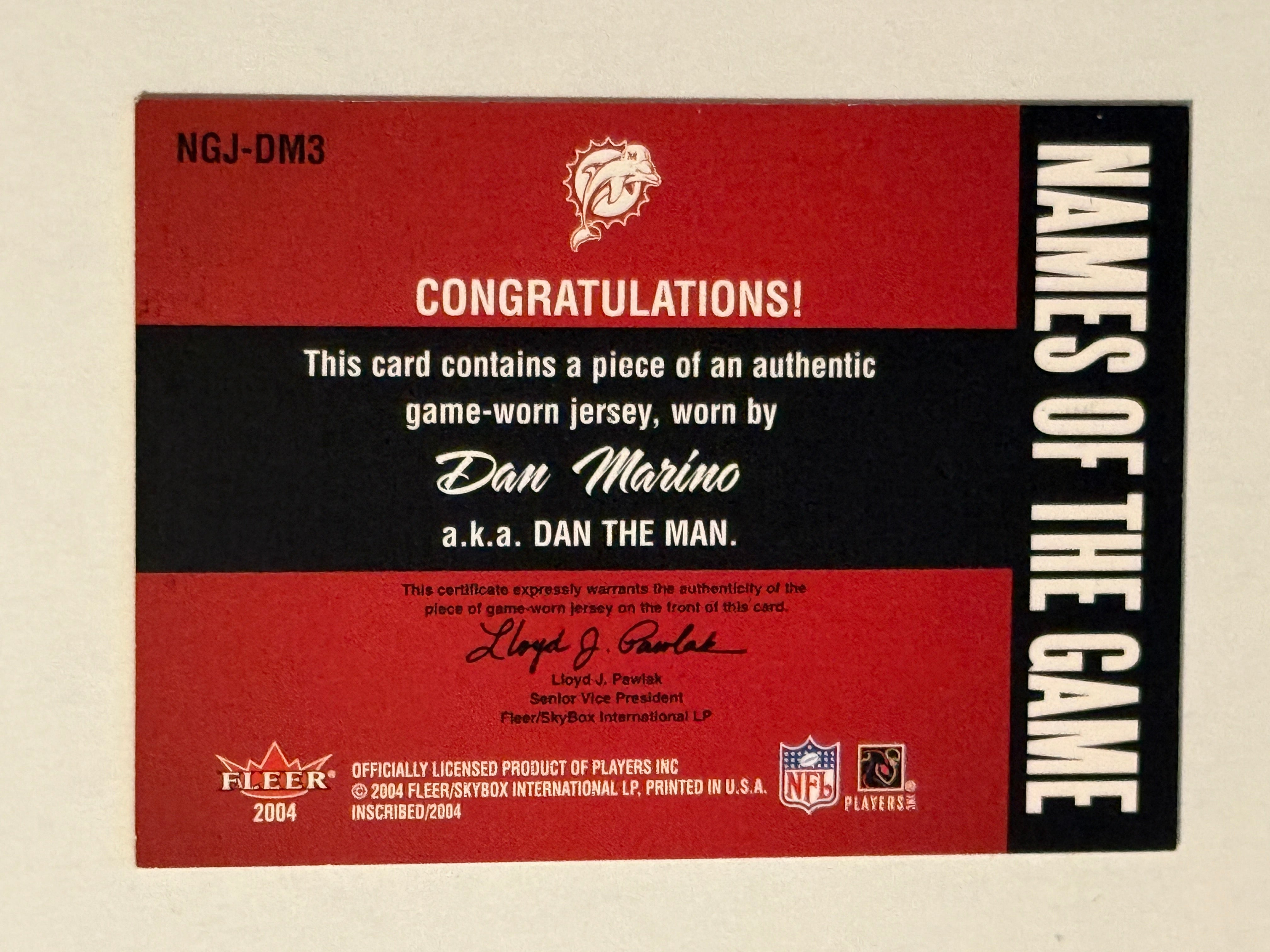 Dan Marino football legends rare memorabilia insert card