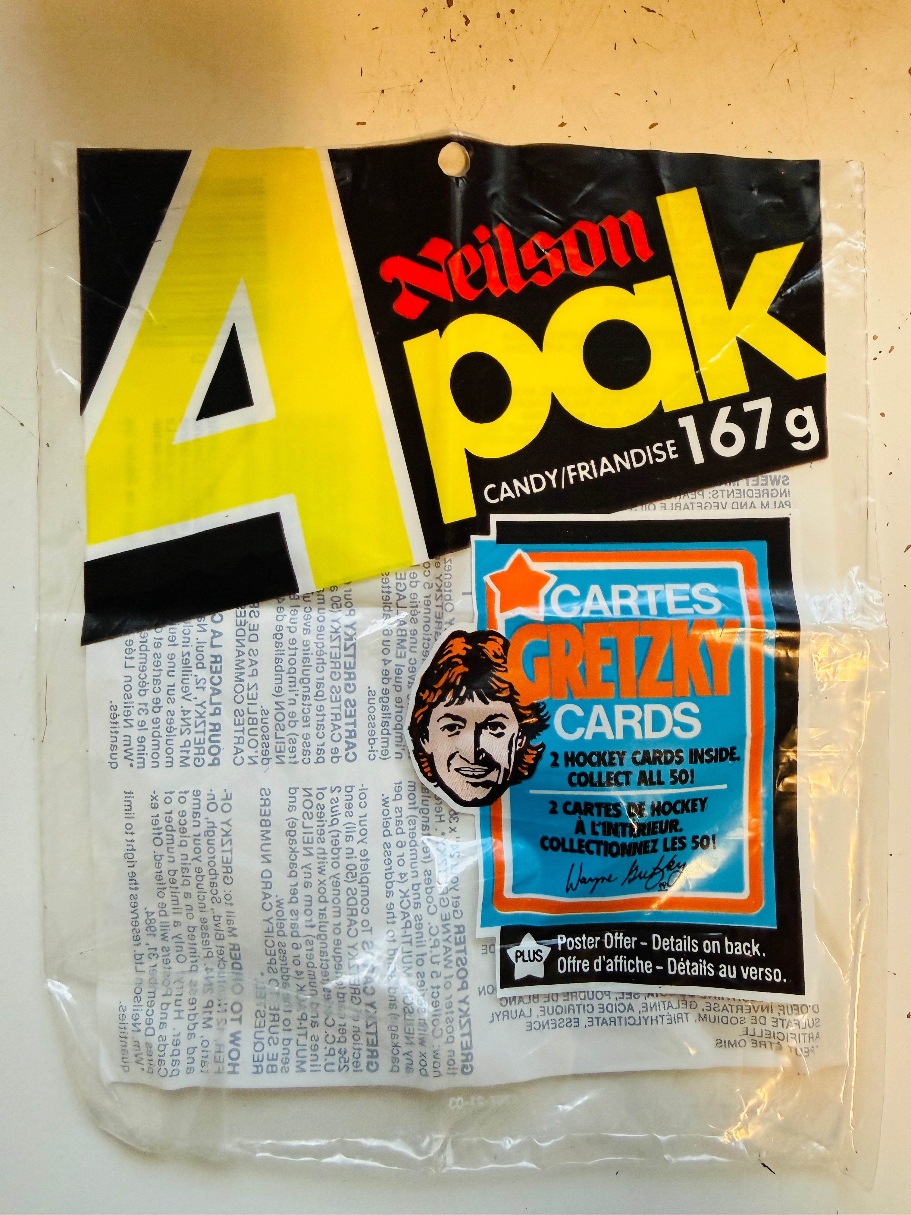Wayne Gretzky Neilson chocolate rare vintage soft plastic wrapper 1980