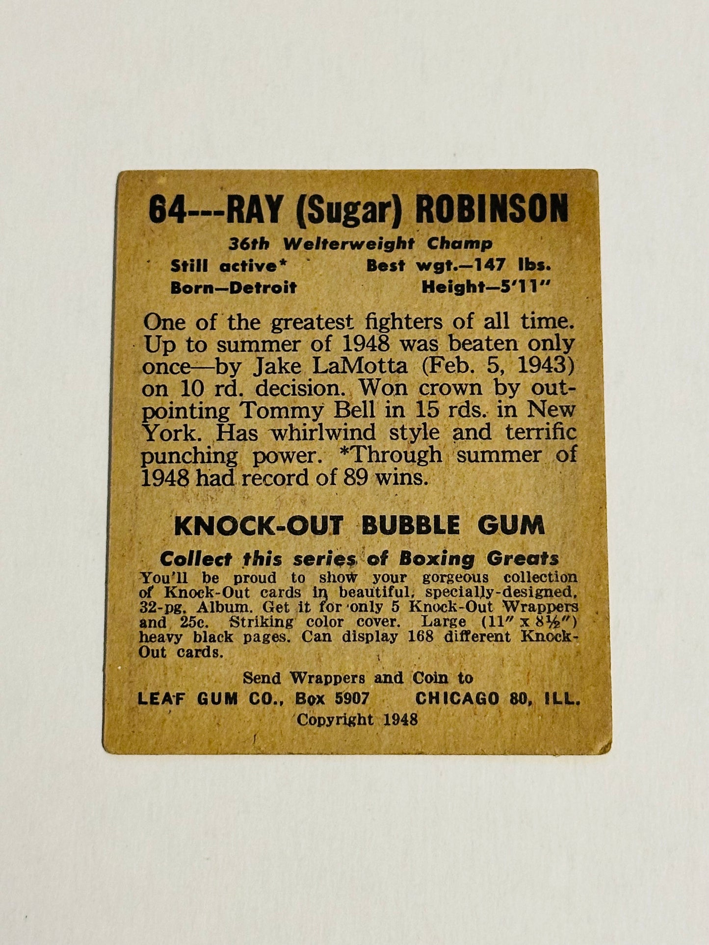 Sugar Ray Robinson Leaf rare rookie boxing card 1948