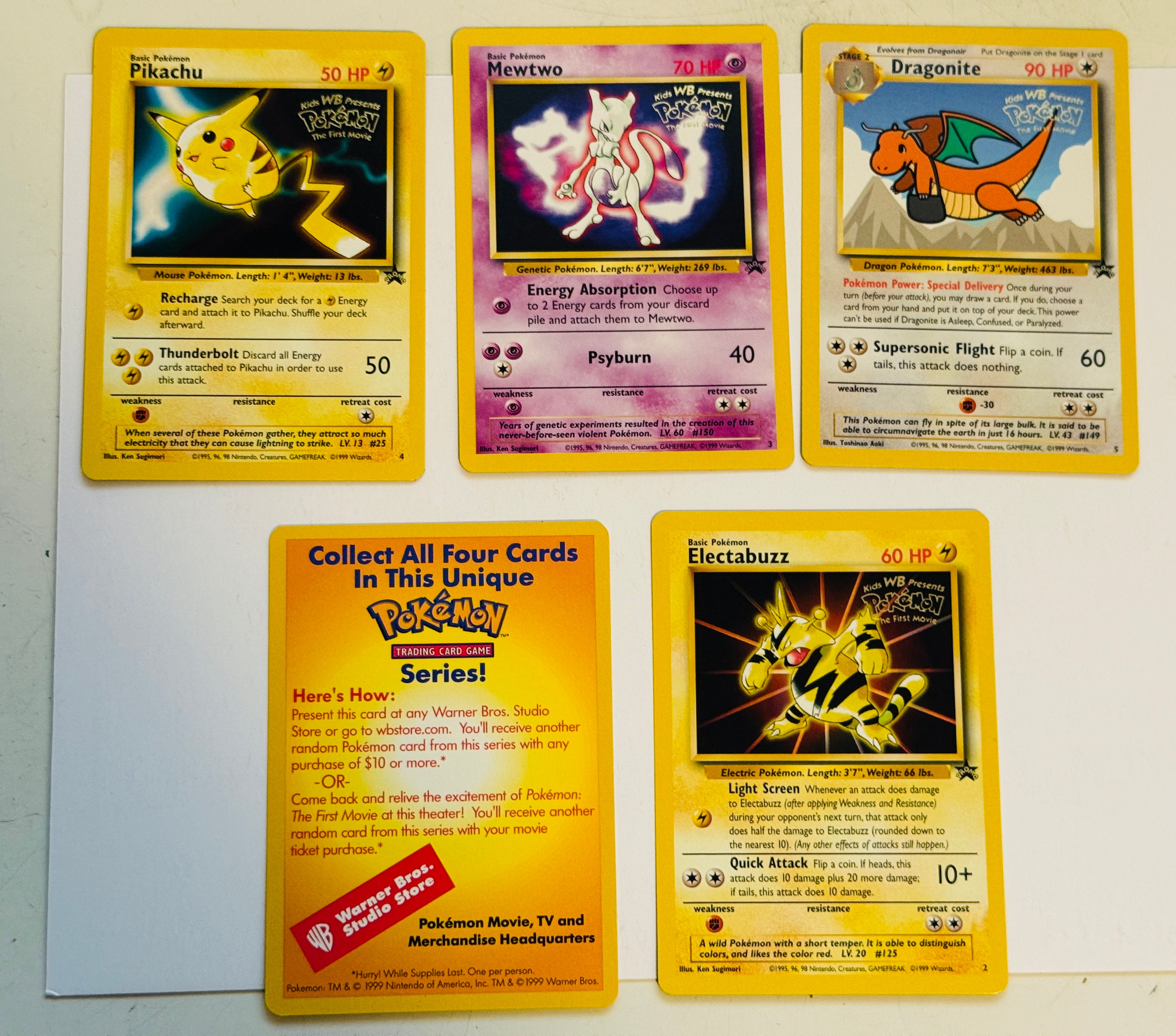 Pokémon movie 4 cards rare set plus with promo card 1999