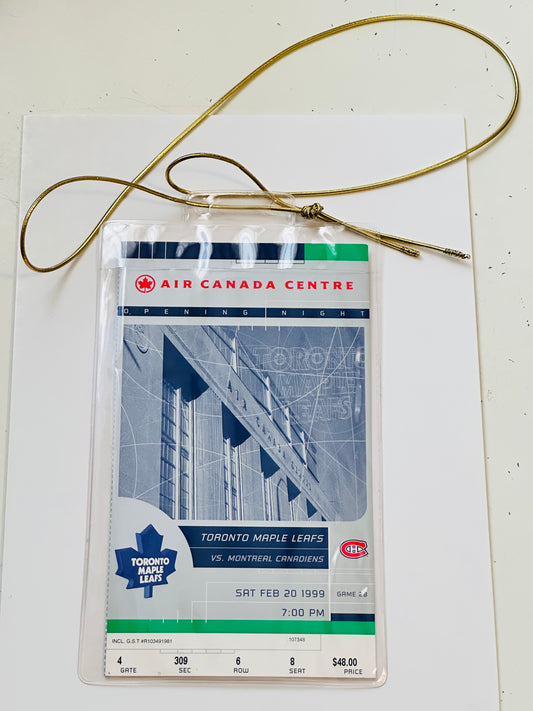 Toronto Maple Leafs first Air Canada center game ticket protected in Lanyard Leafs vs Montreal 1999